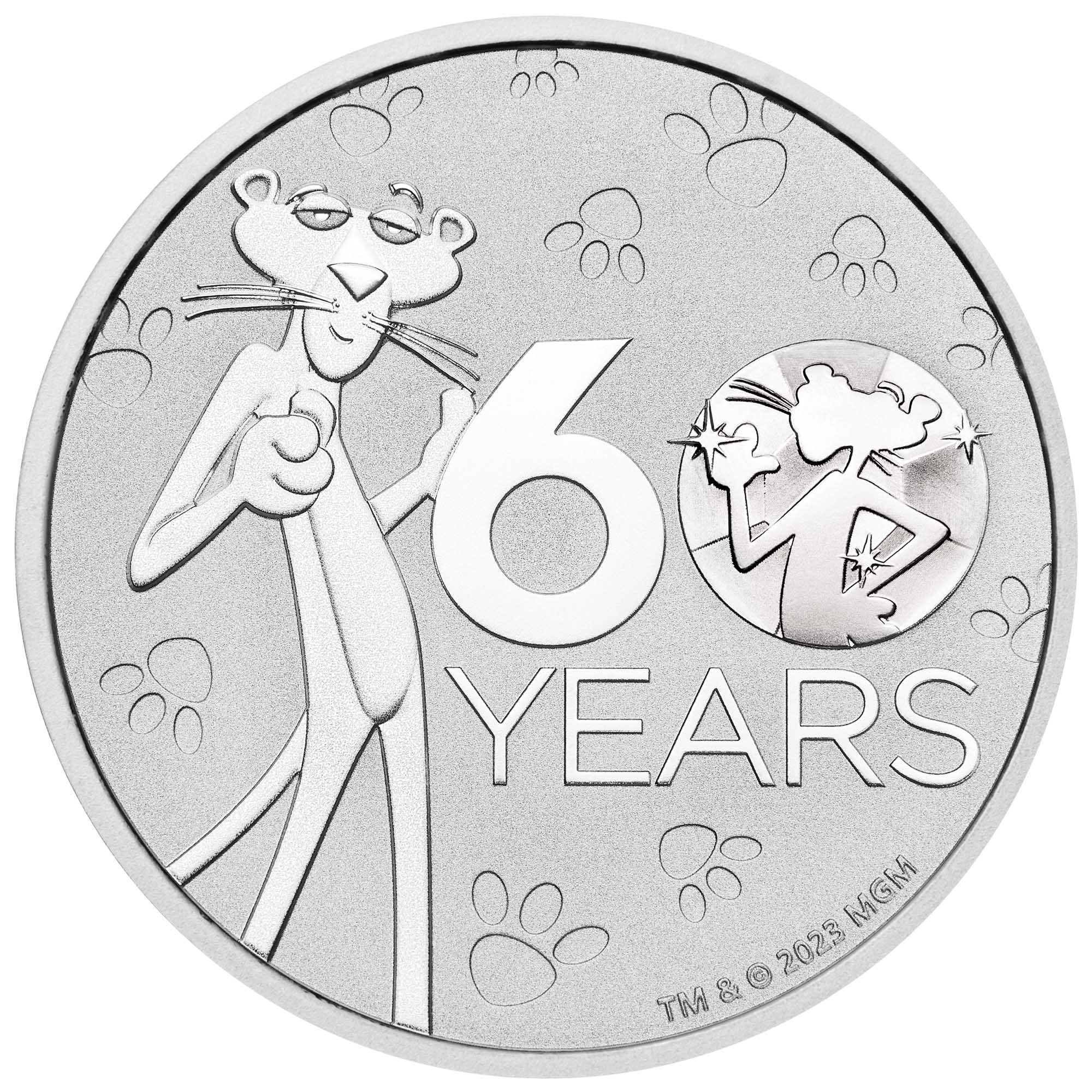 02 2023 Pink Panther 60thAnniversary 1oz  Silver Coin Straight on HighRes