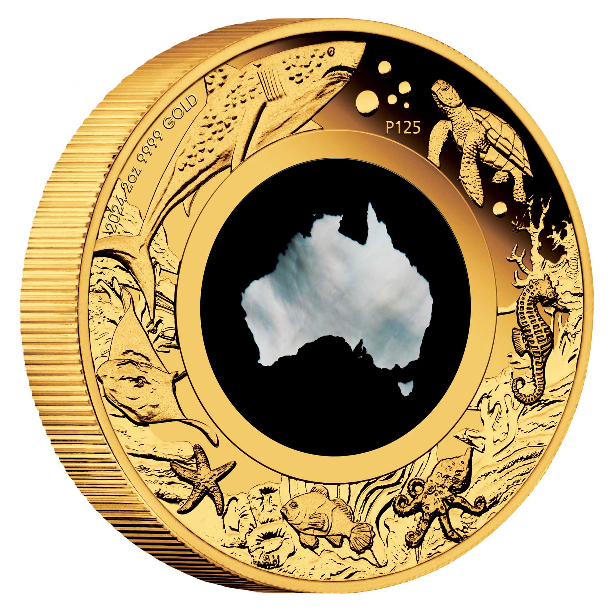06 Great Southern Land 2024 2oz Gold Proof Mother of Pearl Coin On Edge HighRes