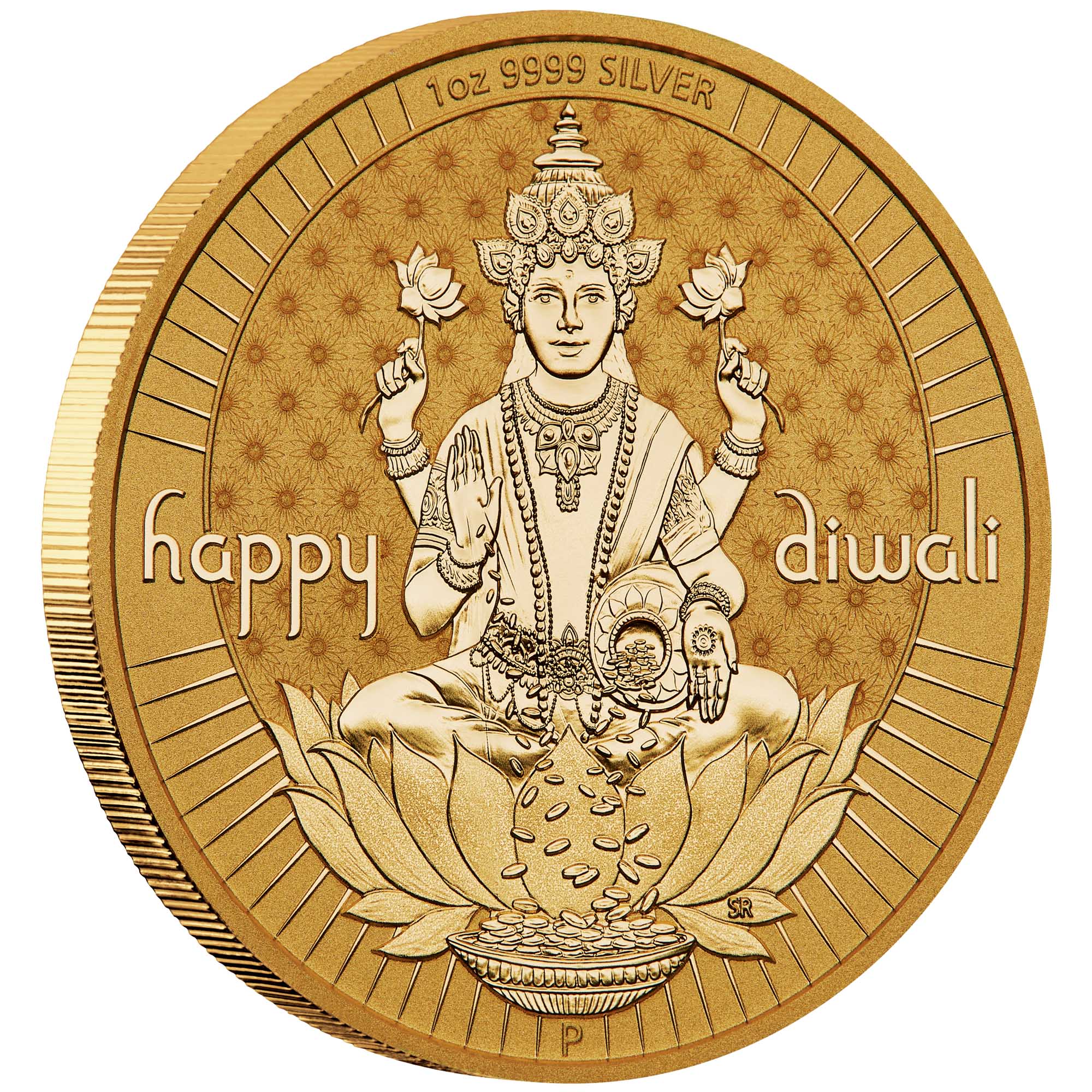 01 2024 Diwali 1oz Silver Gilded Medallion OnEdge HighRes