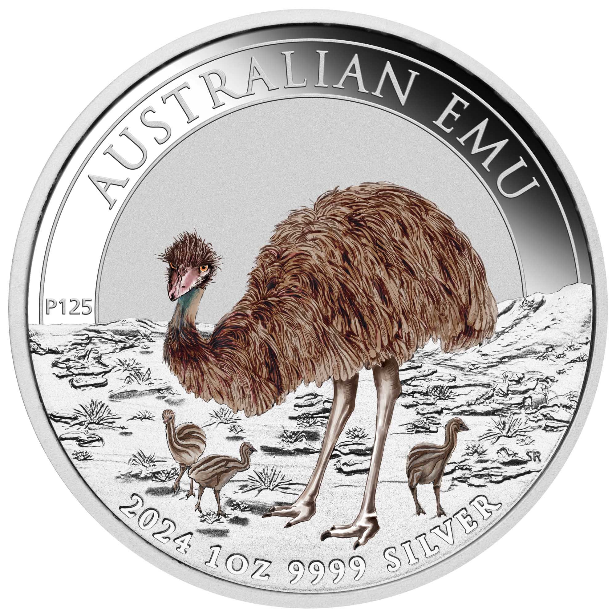 02 2024 Australian Emu 1oz Silver Bullion Coloured Coin StraightOn HighRes