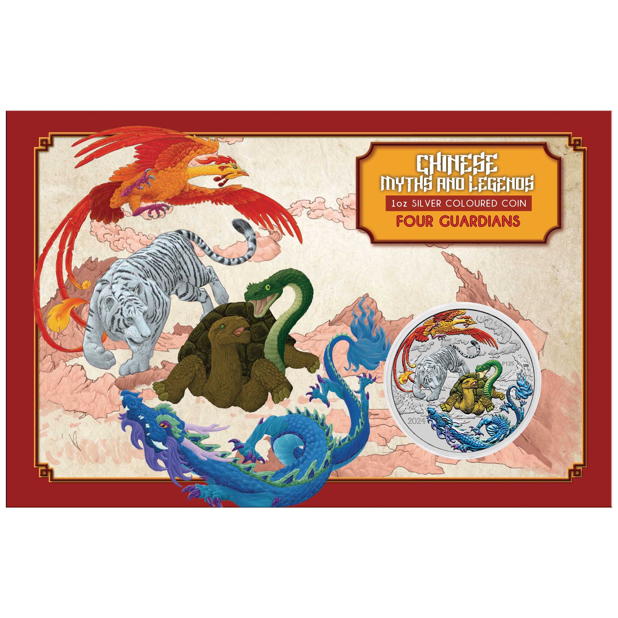 03 2024 Chinese Myths & Legends Four Mythical Guardians Blue 1oz Silver Bullion Coloured Coin i