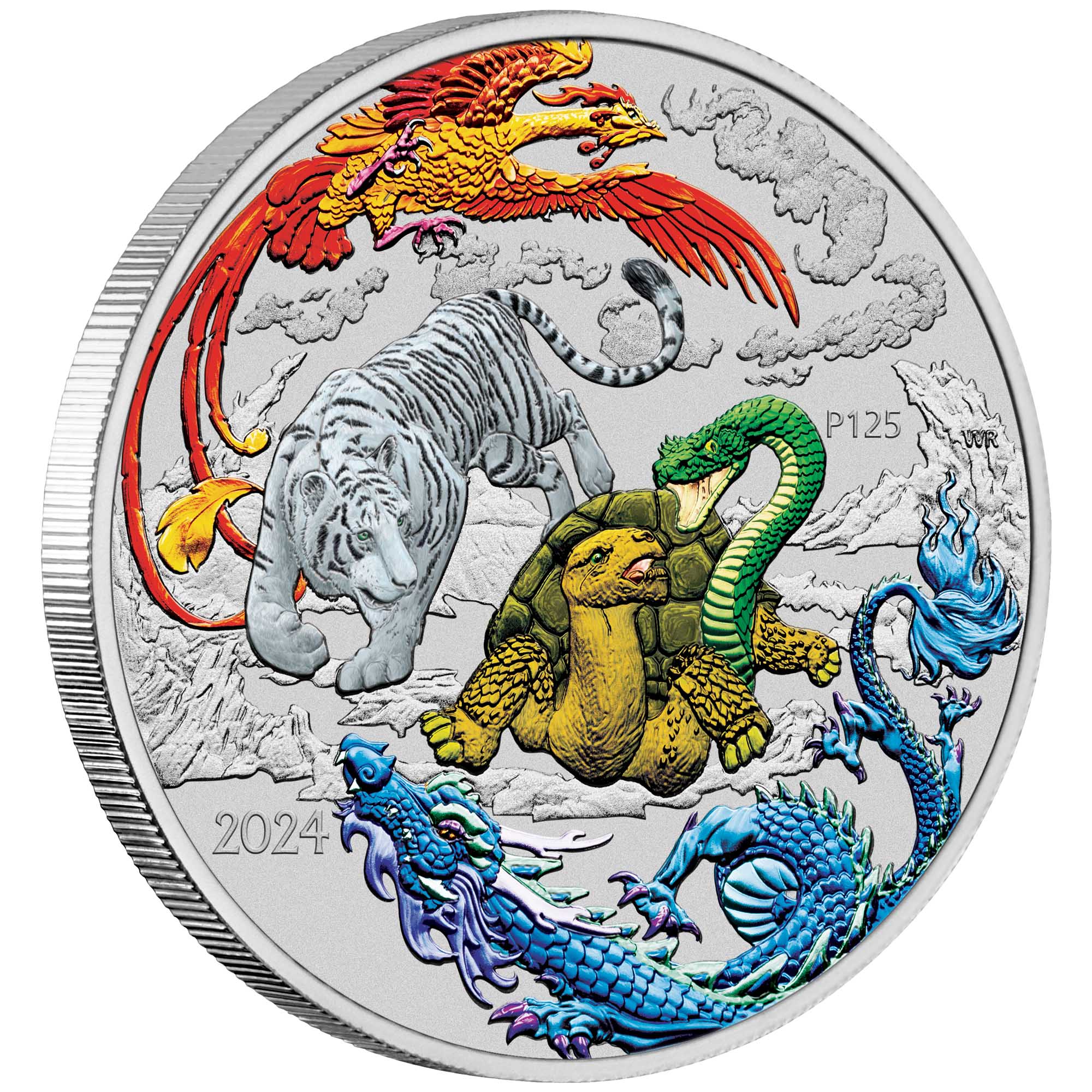 04 2024 Chinese Myths & Legends Four Mythical Guardians Blue 1oz Silver Bullion Coloured Coin o
