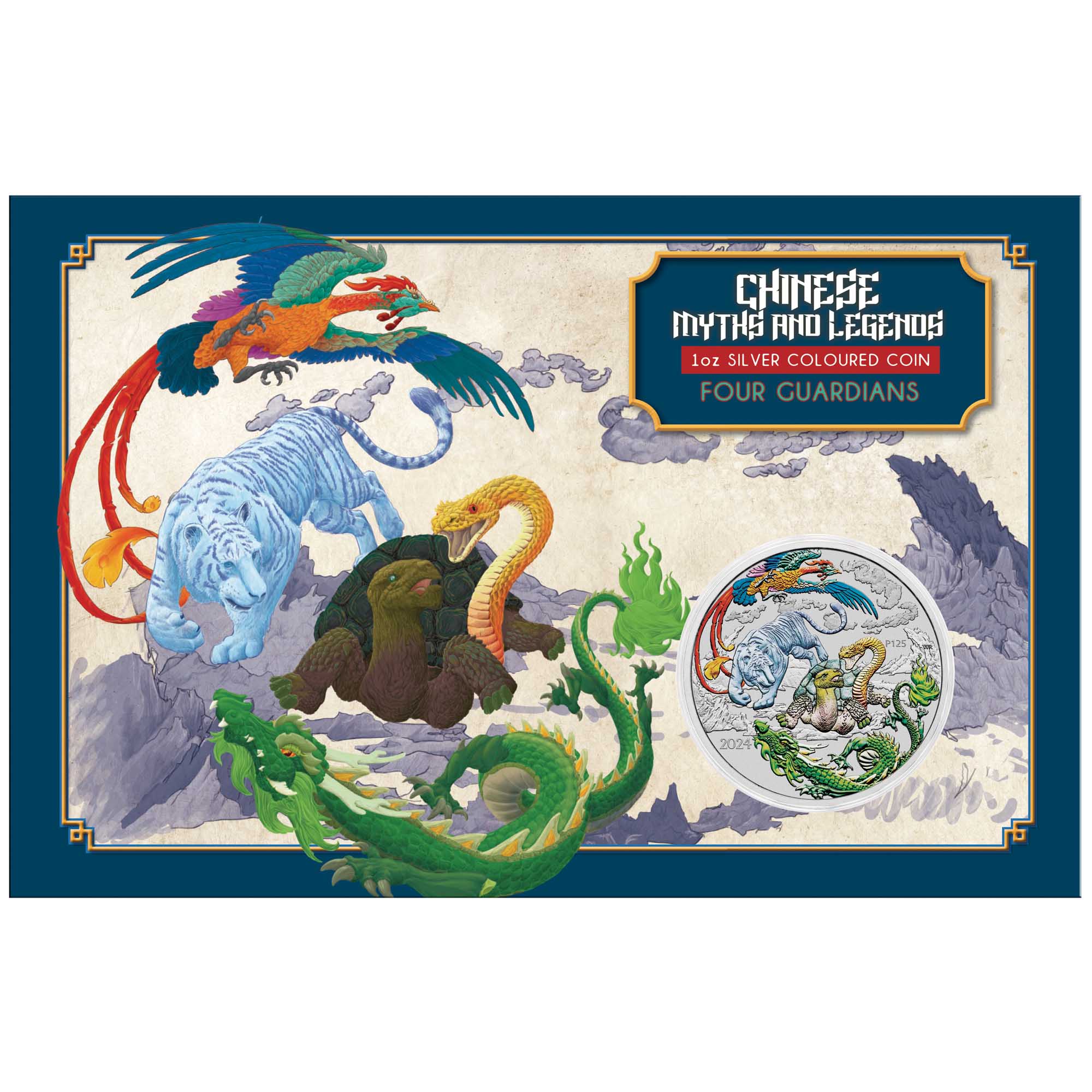 00 2024 Chinese Myths & Legends Four Mythical Guardians Green 1oz Silver Bullion Colour