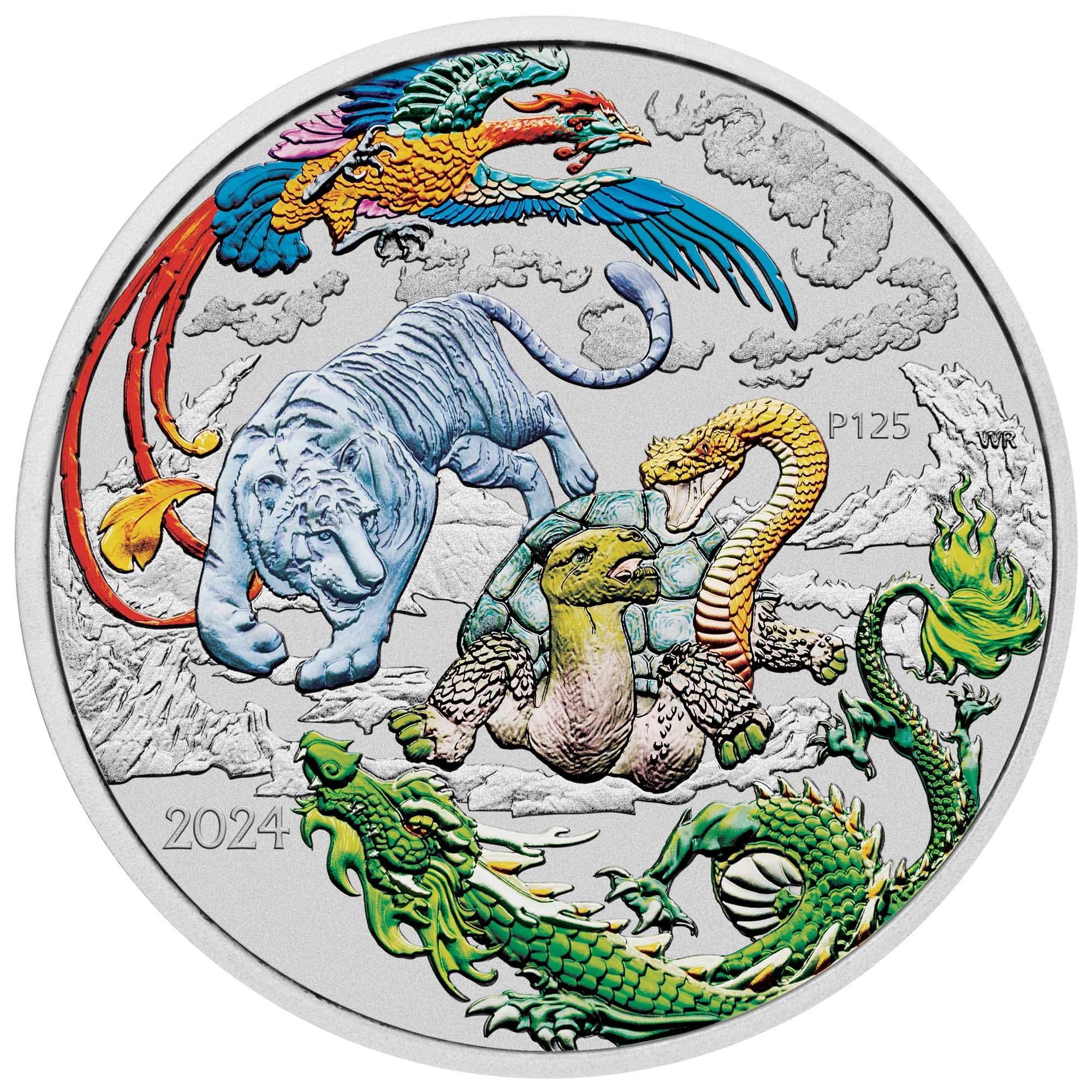 08 2024 Chinese Myths & Legends Four Mythical Guardians  Green 1oz Silver Bullion Coloured Coin