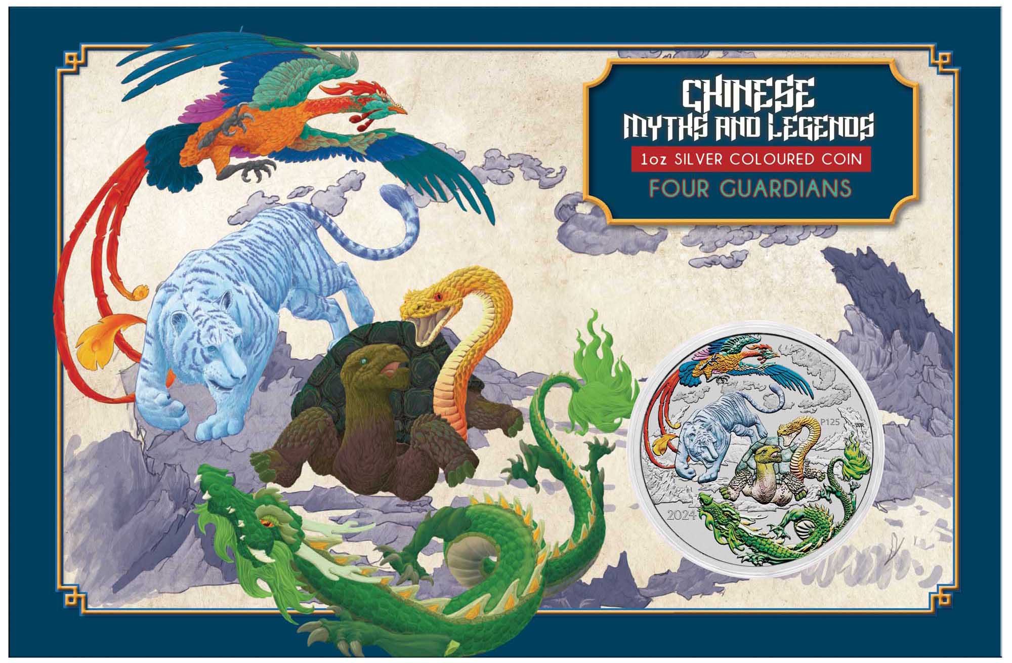 10 2024 Chinese Myths & Legends Four Mythical Guardians  Green 1oz Silver Bullion Colour