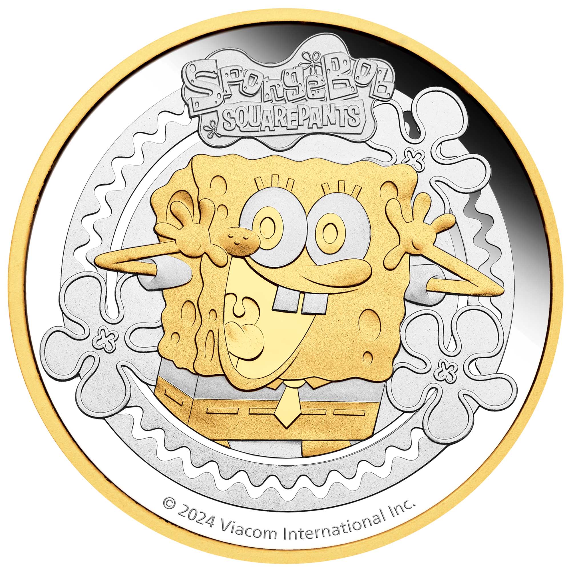 02 SpongeBob SquarePants 2024 2oz Silver Gilded Coin Straight On HighRes