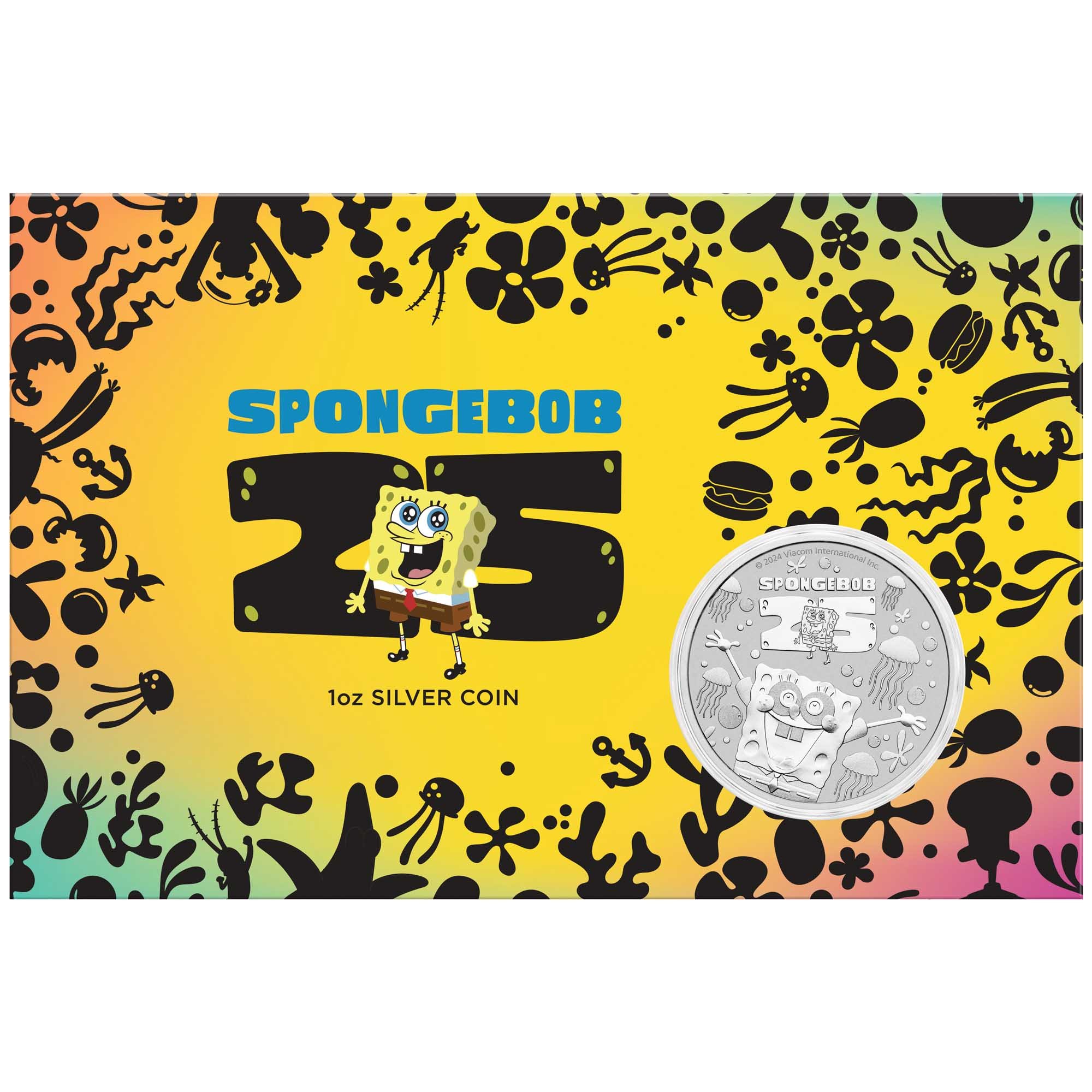 00 SpongeBob SquarePants™ 25th Anniversary 2024 1oz Silver Coin in Card Obverse In Card HighRes