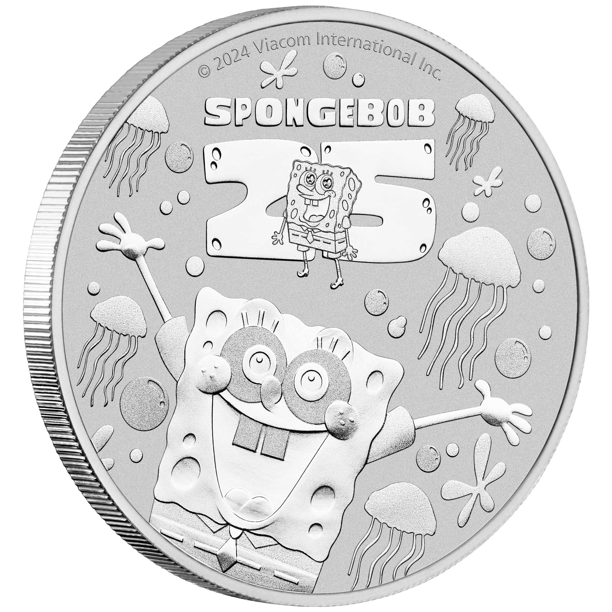 01 SpongeBob SquarePants™ 25th Anniversary 2024 1oz Silver Coin OnEdge HighRes