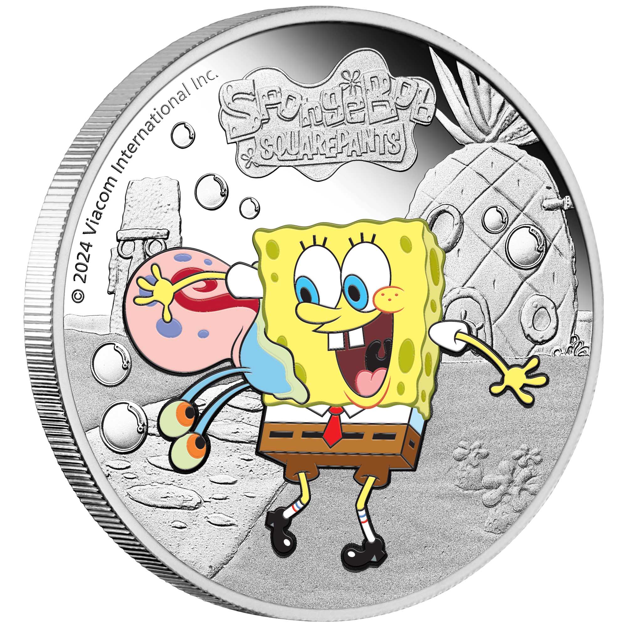 01 SpongeBob and Gary 2024 1oz Silver Proof Coloured Coin On Edge HighRes
