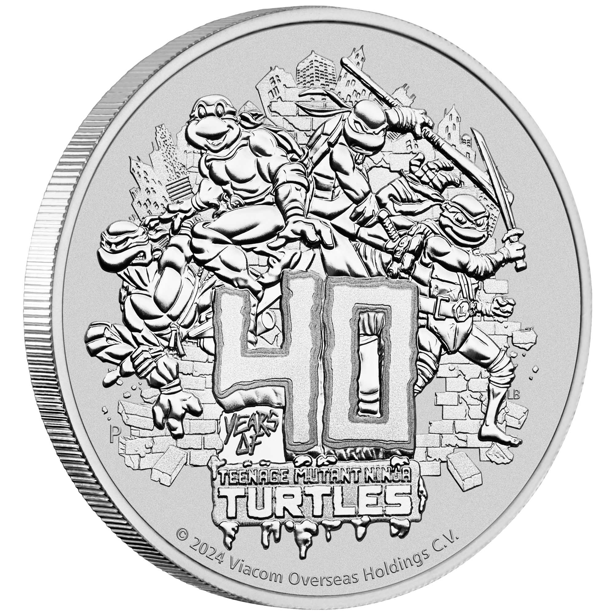 01 Teenage Mutant Ninja Turtles 40th Anniversary 2024 1oz Silver CoinOnEdge HighRes