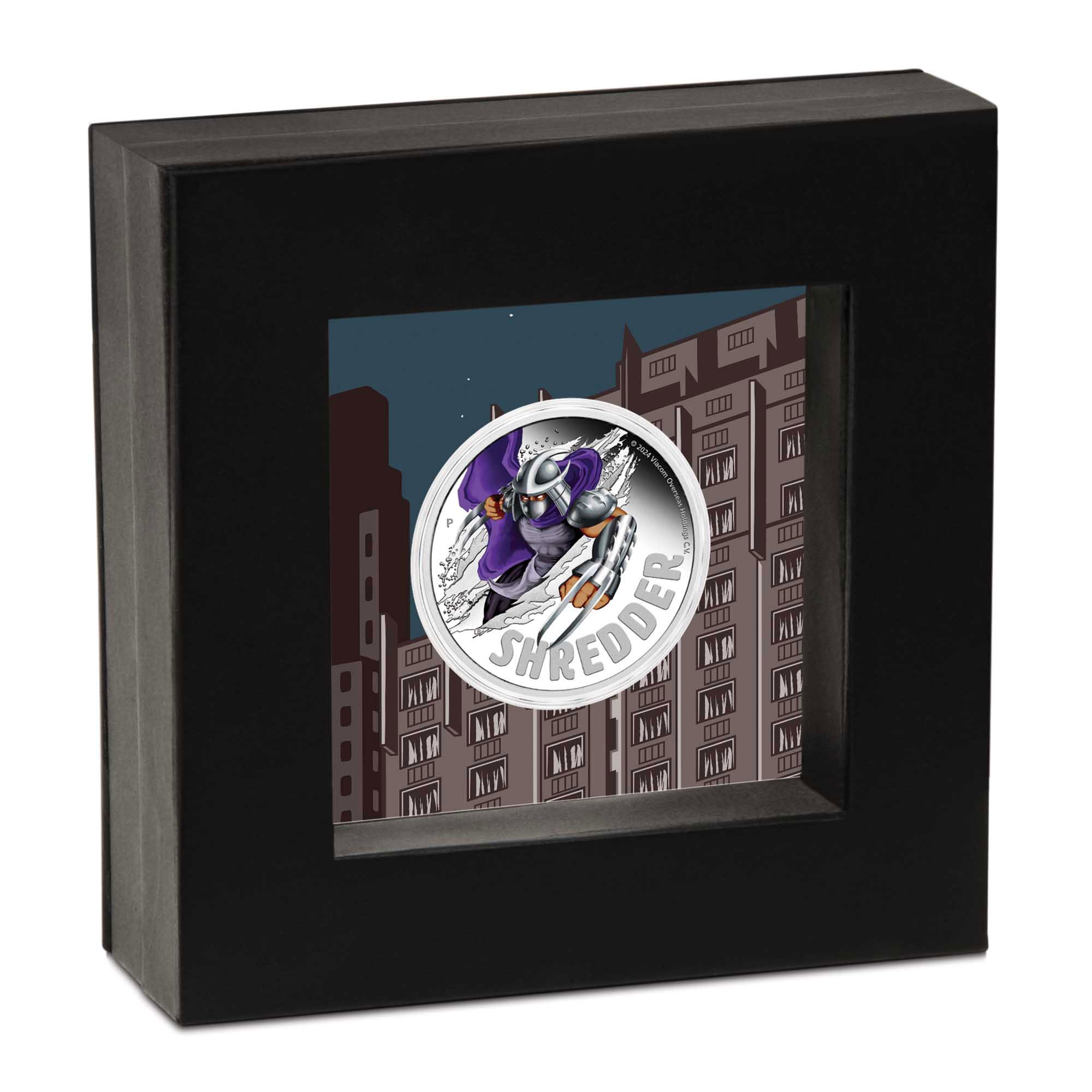 04 Teenage Mutant Ninja Turtles Shredder 2024 1oz Silver Coloured Proof Coin in case