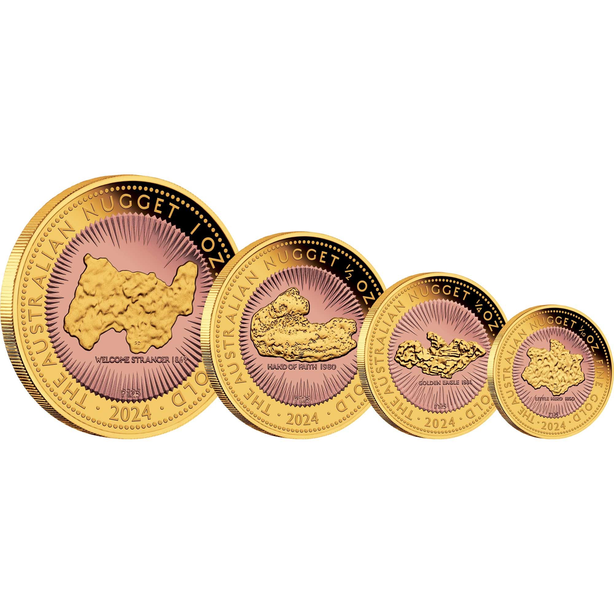 01 Australian Nugget 2024 Set Gold Proof Gilded Coin on edge HighRes