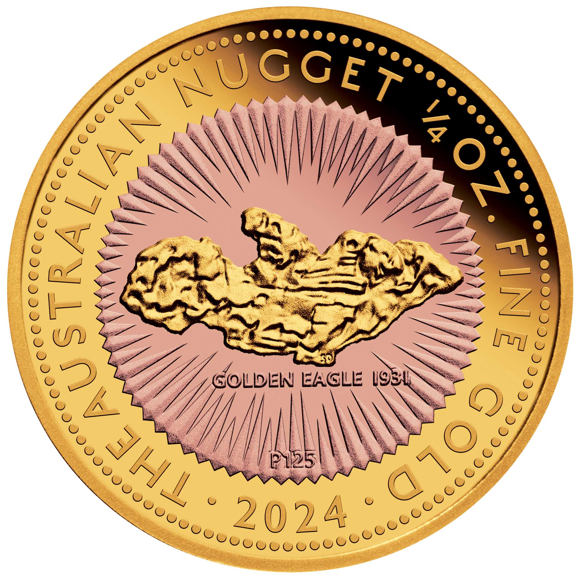 08 Australian Nugget 2024 1 4oz Gold Proof Gilded Coin straight on HighRes