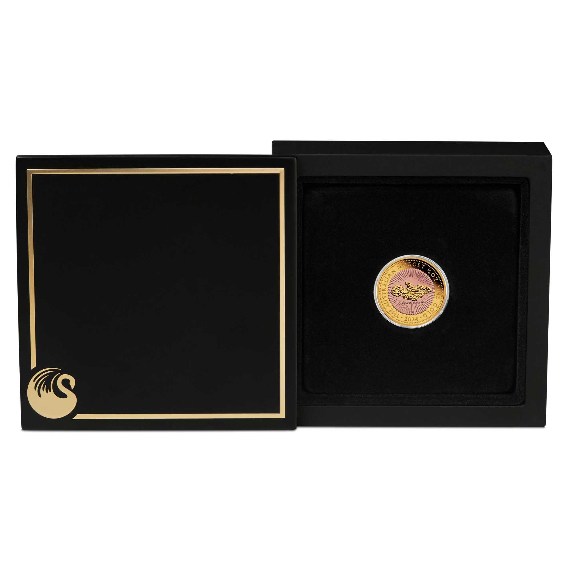 10 Australian Nugget 2024 1 4oz Gold Proof Gilded Coin in case HighRes