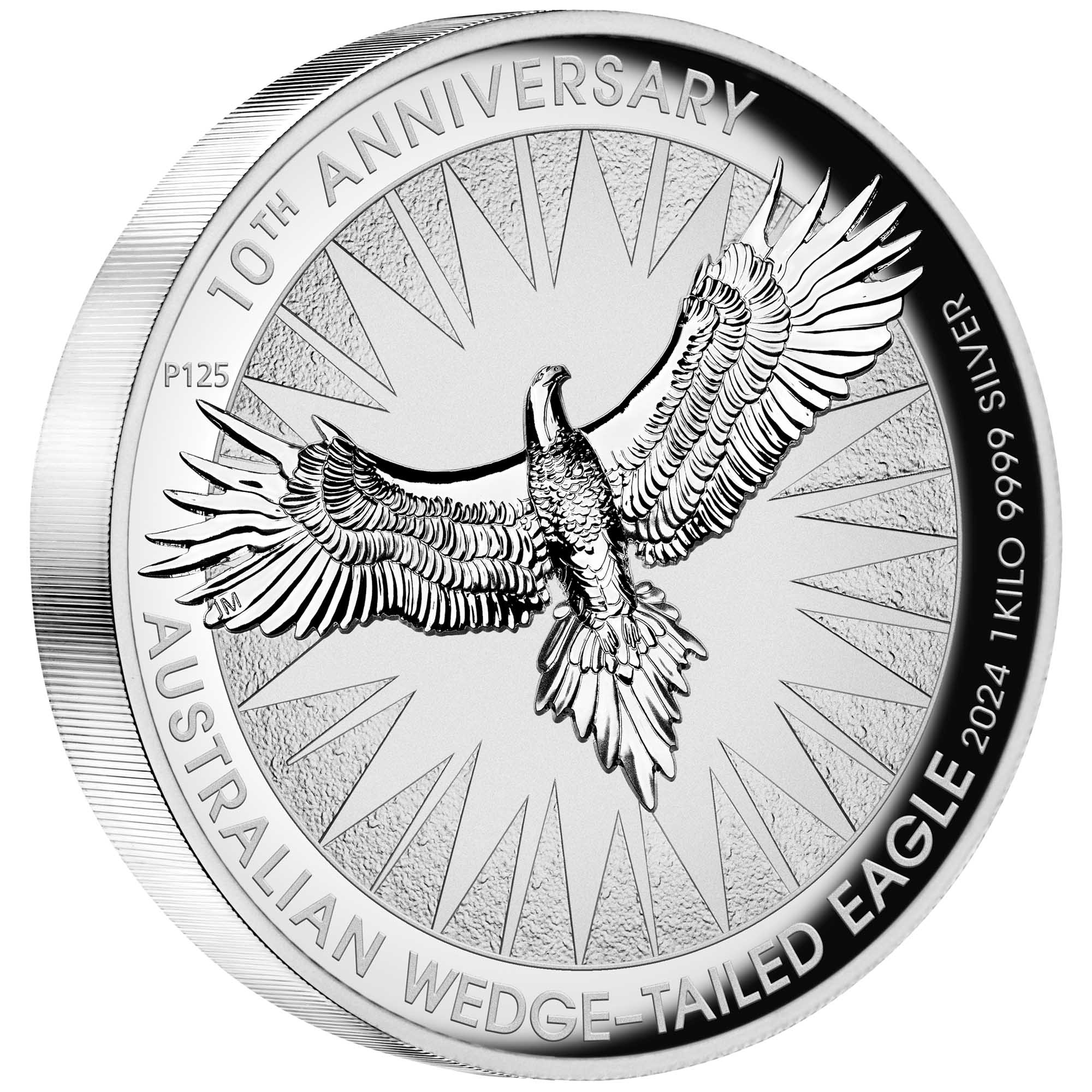 01 Australian Wedge tailed Eagle 2024 1kilo Silver Reverse Proof Ultra High Relief Coin OnEdge HighRes