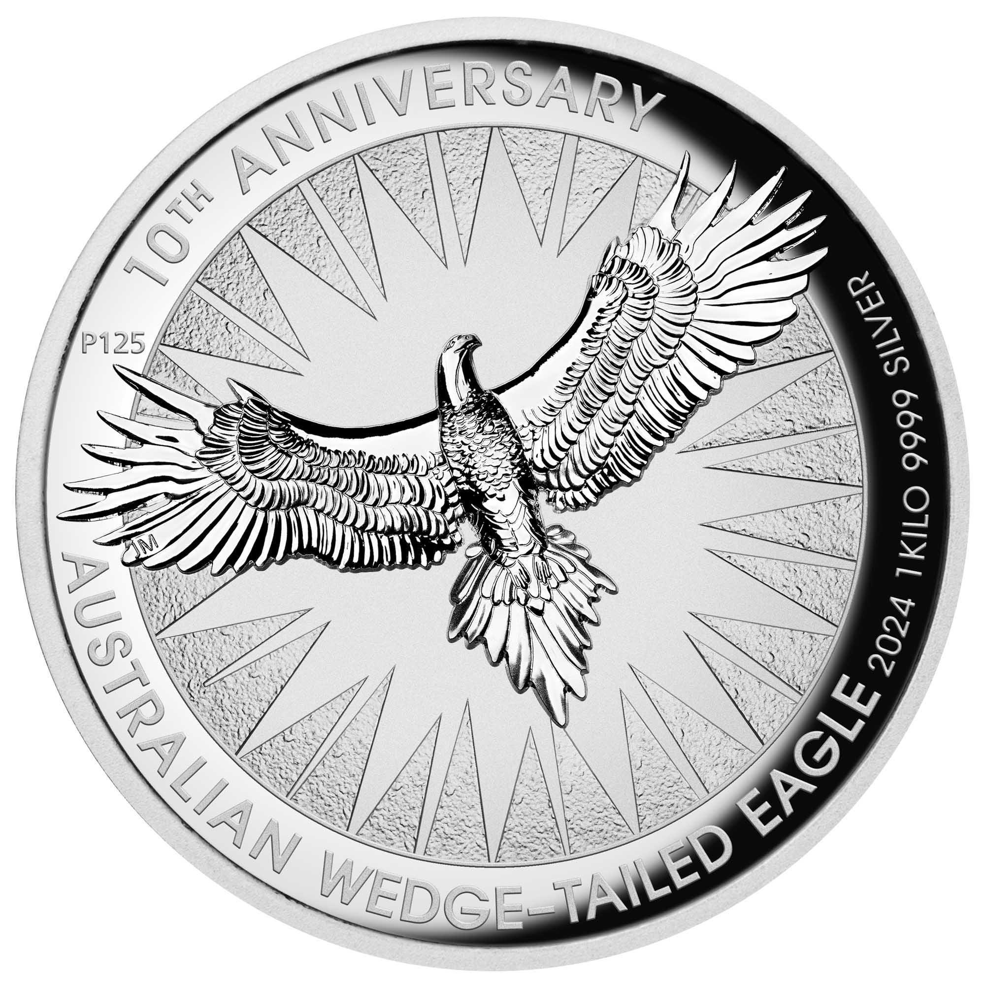 02 Australian Wedge tailed Eagle 2024 1kilo Silver Reverse Proof Ultra High Relief Coin  StraightOn HighRes