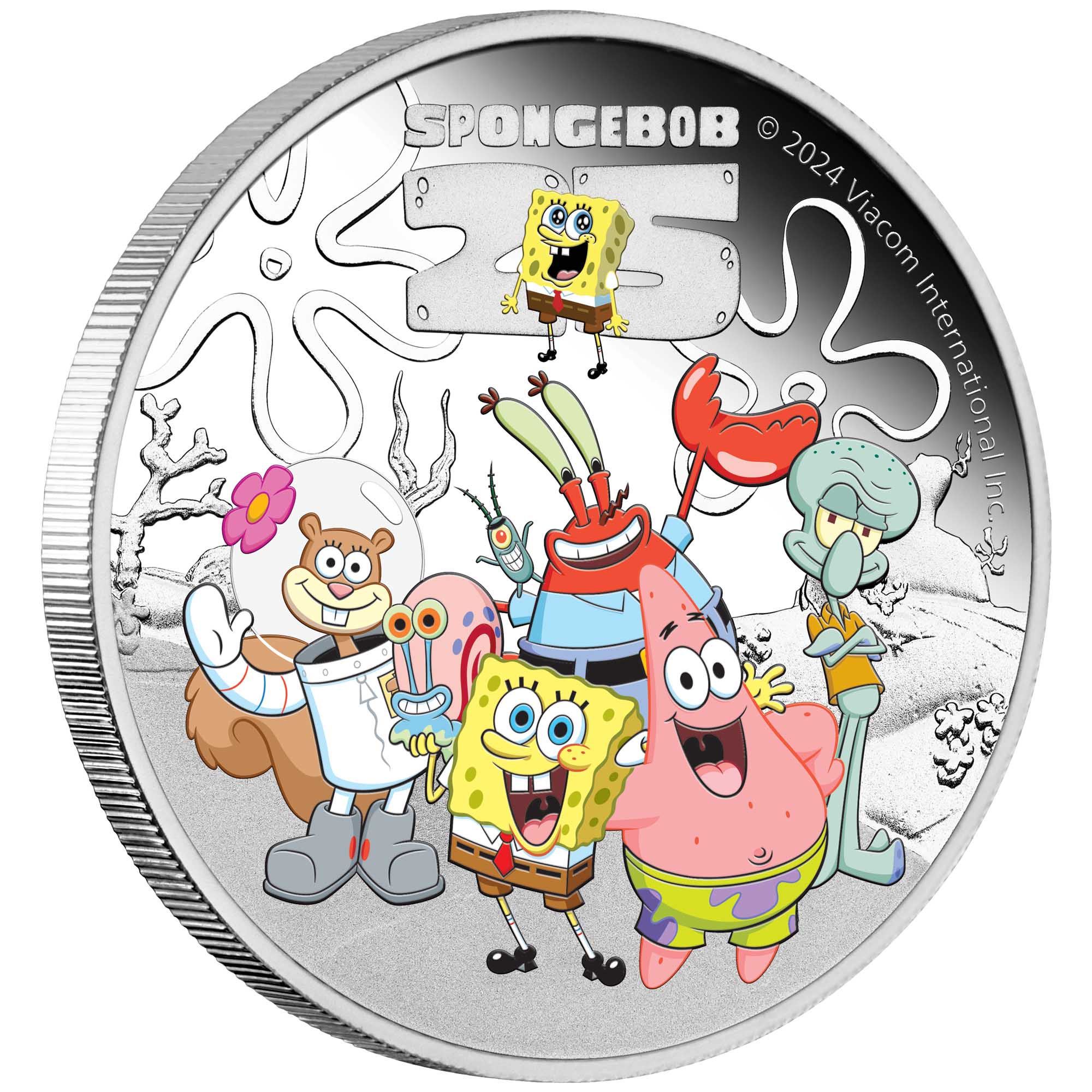 01 SpongeBob and Friends 2024 1oz Silver Proof Coloured Coin On Edge HighRes