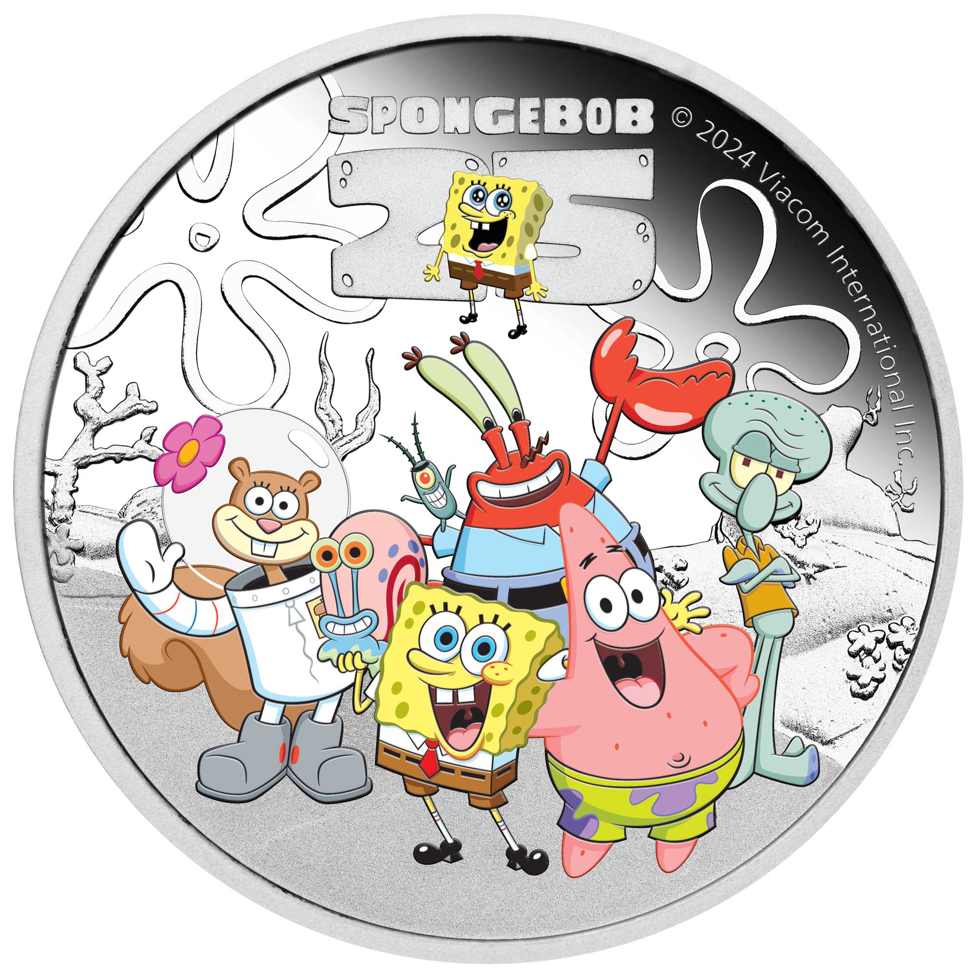 02 SpongeBob and Friends 2024 1oz Silver Proof Coloured Coin Straight On HighRes