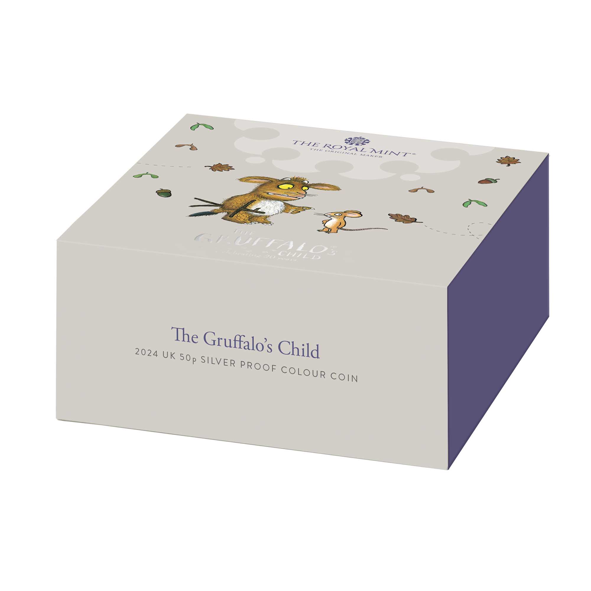 06 UK24GCSP The Gruffalos Child 2024 UK 50p Silver Proof Colour Coin carton flat