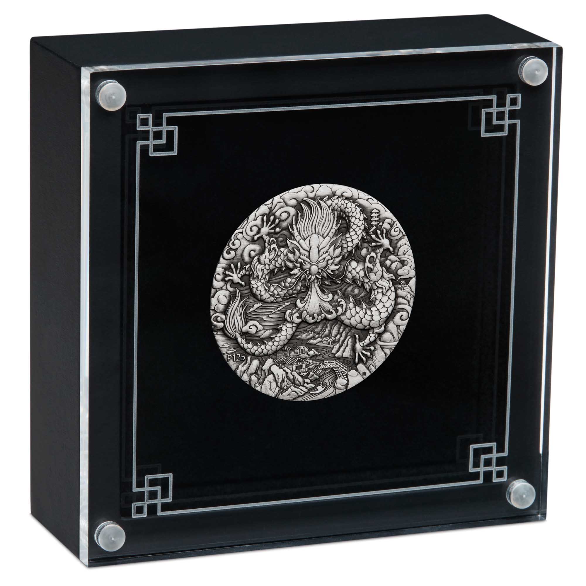 04 2024 YOT Dragon 2oz Silver Antiqued Coin InCase HighRes