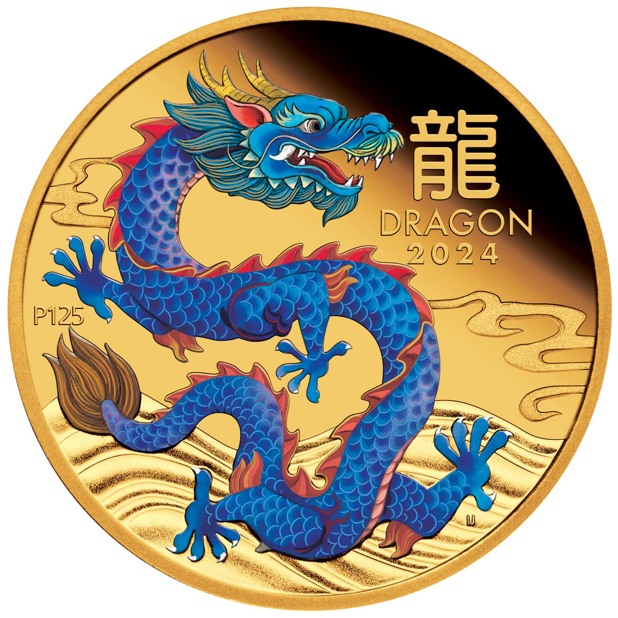 01 2024 Year of the Dragon 1oz Gold Proof Coloured Coin StraightOn HighRes
