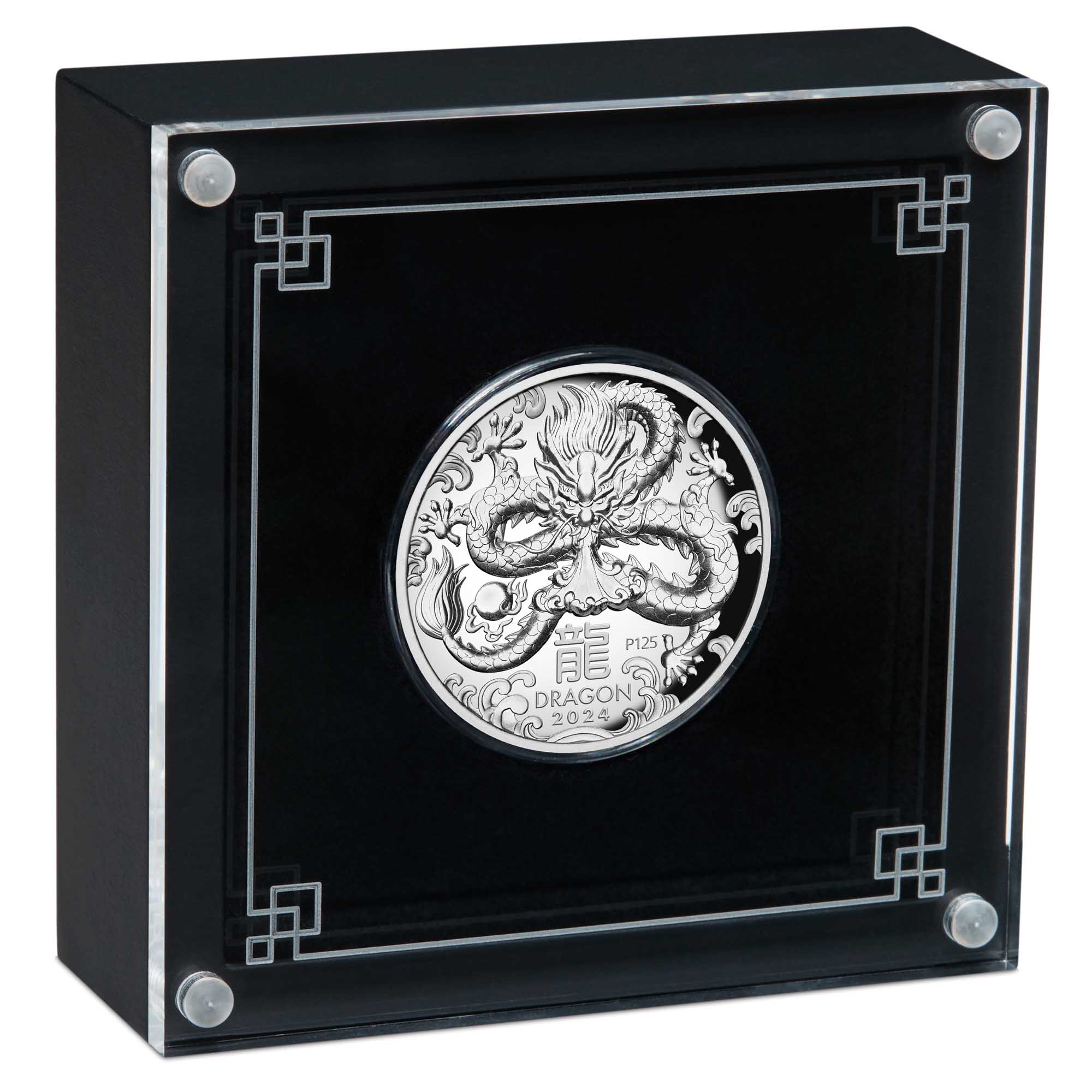 004 2024 Year of the Dragon 1oz Silver Proof High Relief Coin InCase HighRes