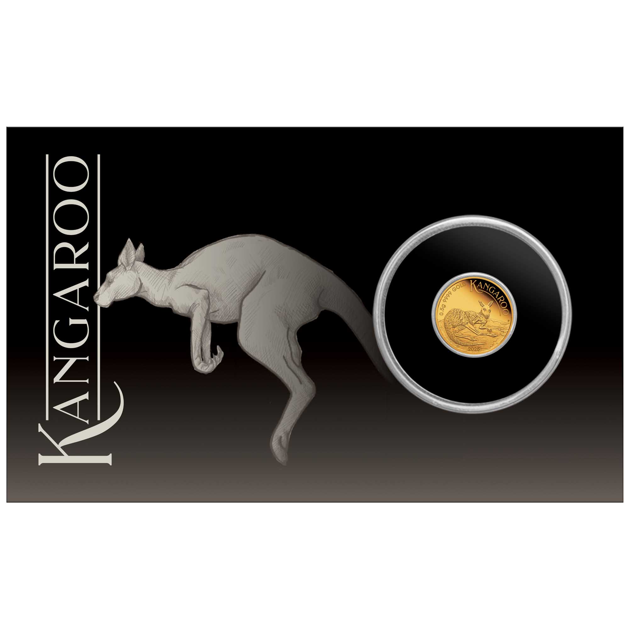00 Australian Kangaroo 2025 0.5g Gold Proof Coin in Card In Card Front HighRes