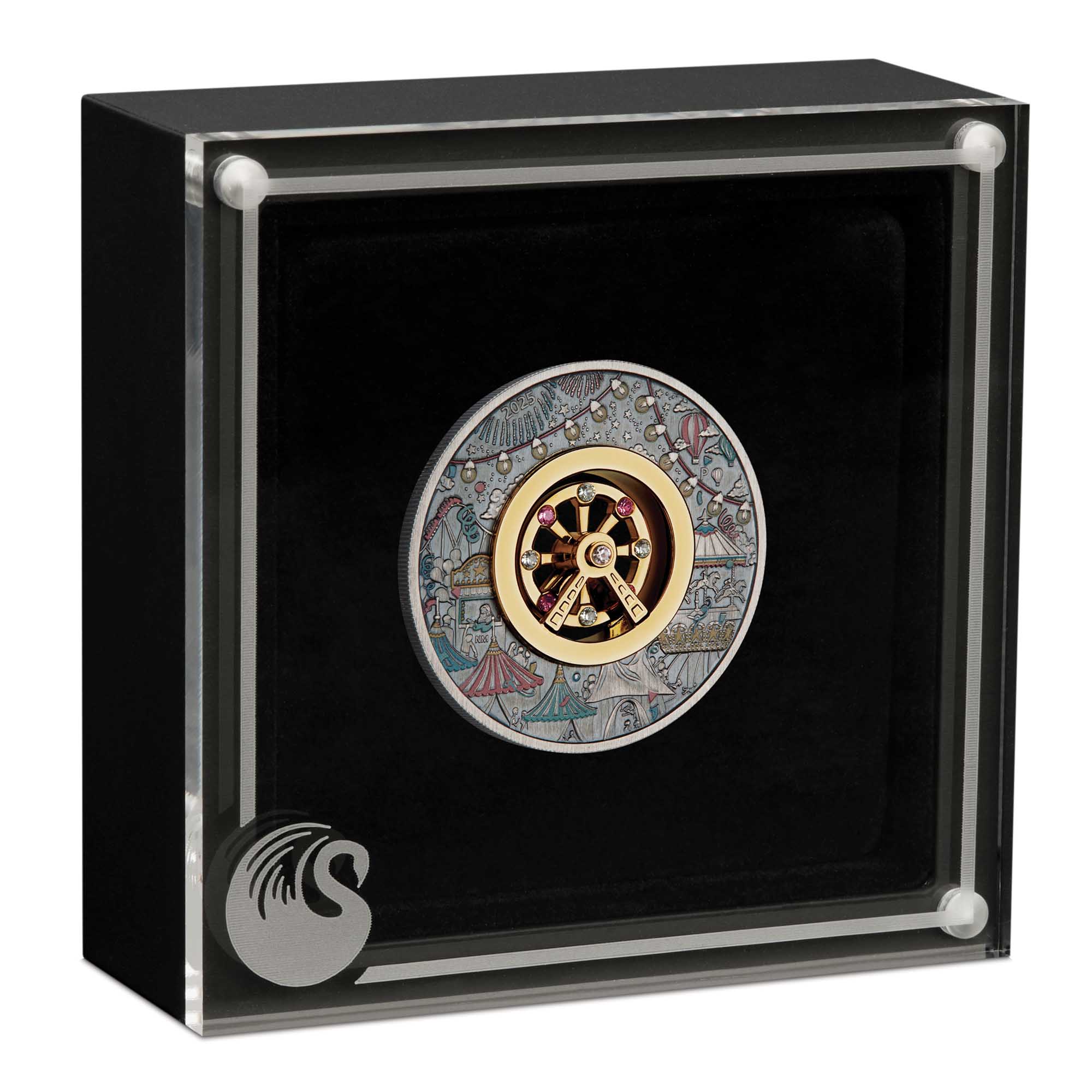 04 Ferris Wheel 2025 2oz Silver Antiqued Coloured Coin in case HighRes