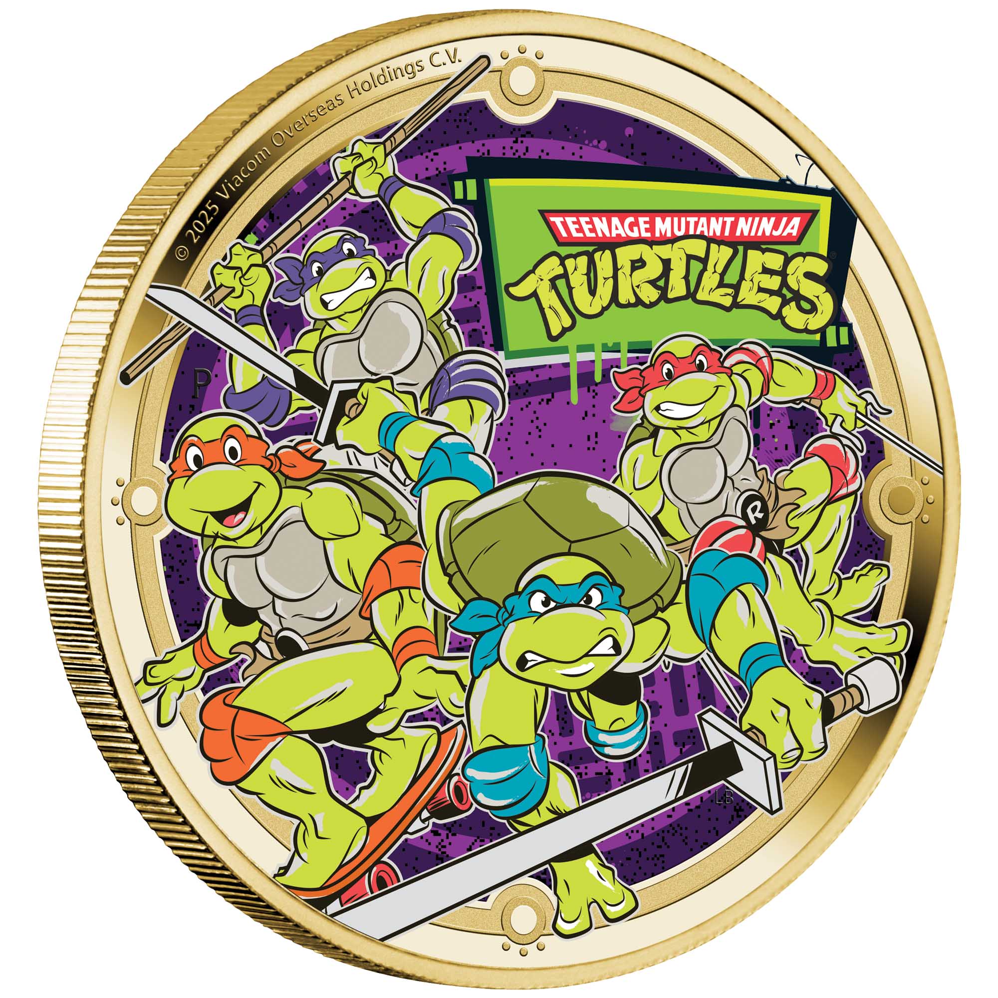 02 2025 TMNT Base Metal (Purple) Coloured Coin in Card On Edge HighRes