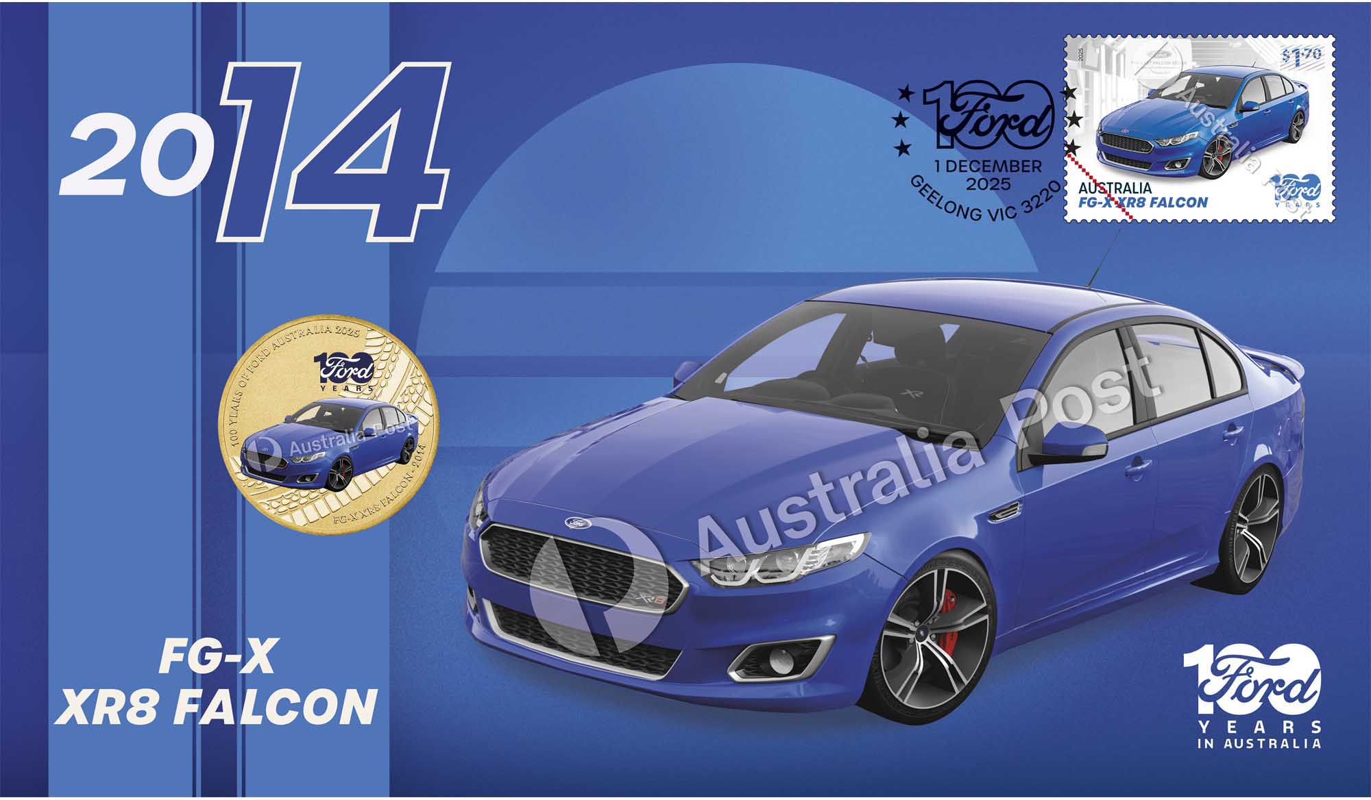 6 25V91DAD 100 Years of Ford Australia FG X Falcon XR8 2025 Stamp and Coin Cover PNCFrontCropped