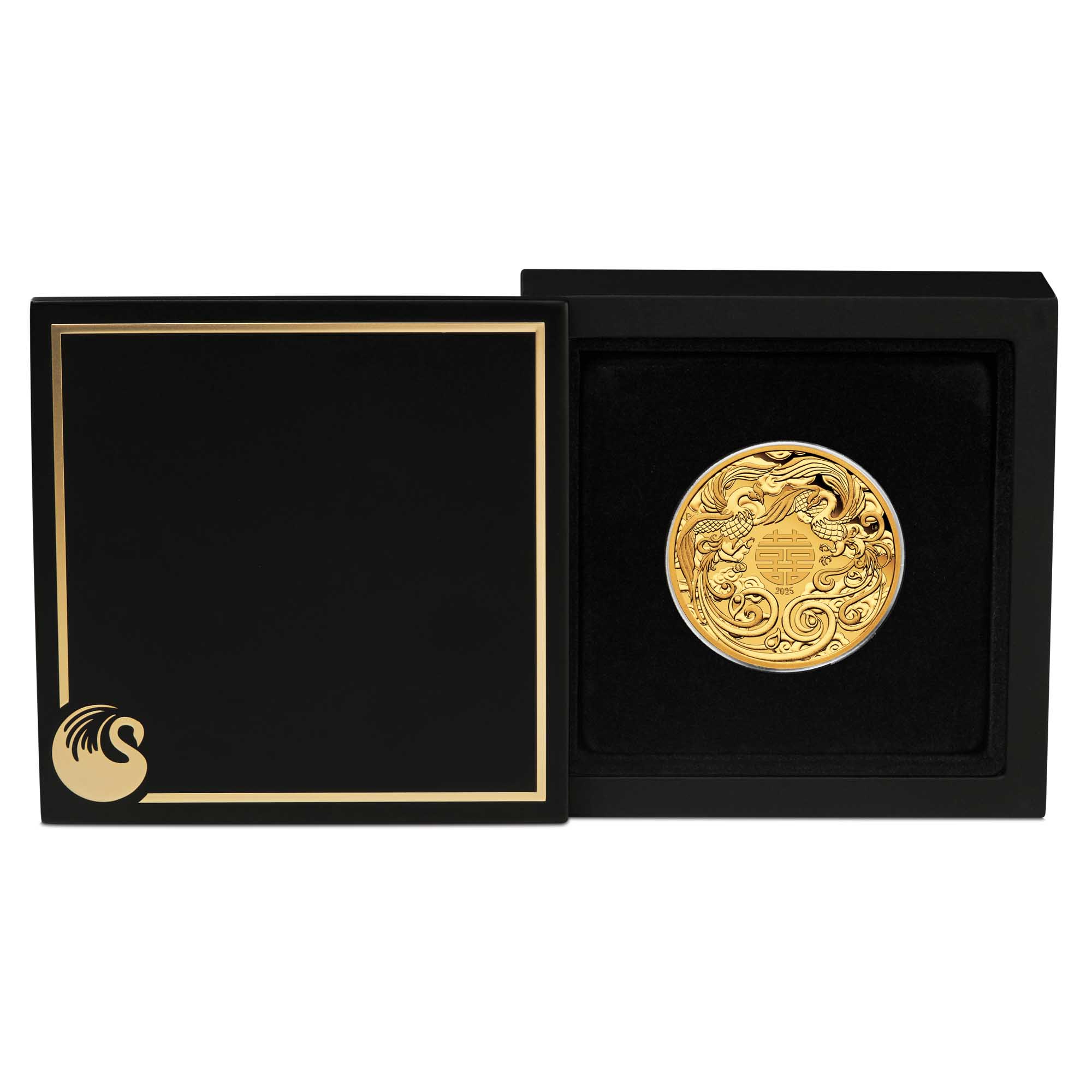 04 Chinese Myth & Legends Double Phoenix 2025 1oz Gold Proof Gilded Coin in case HighRes