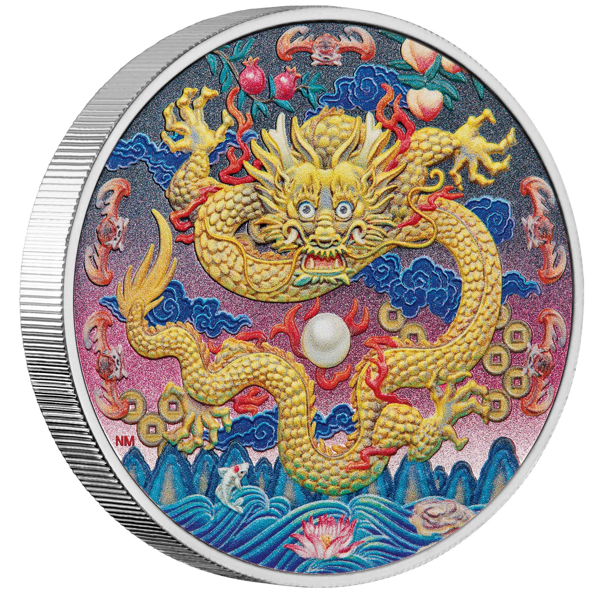 01 2025 Dragon 3oz Silver Proof Coloured Coin on edge HighRes