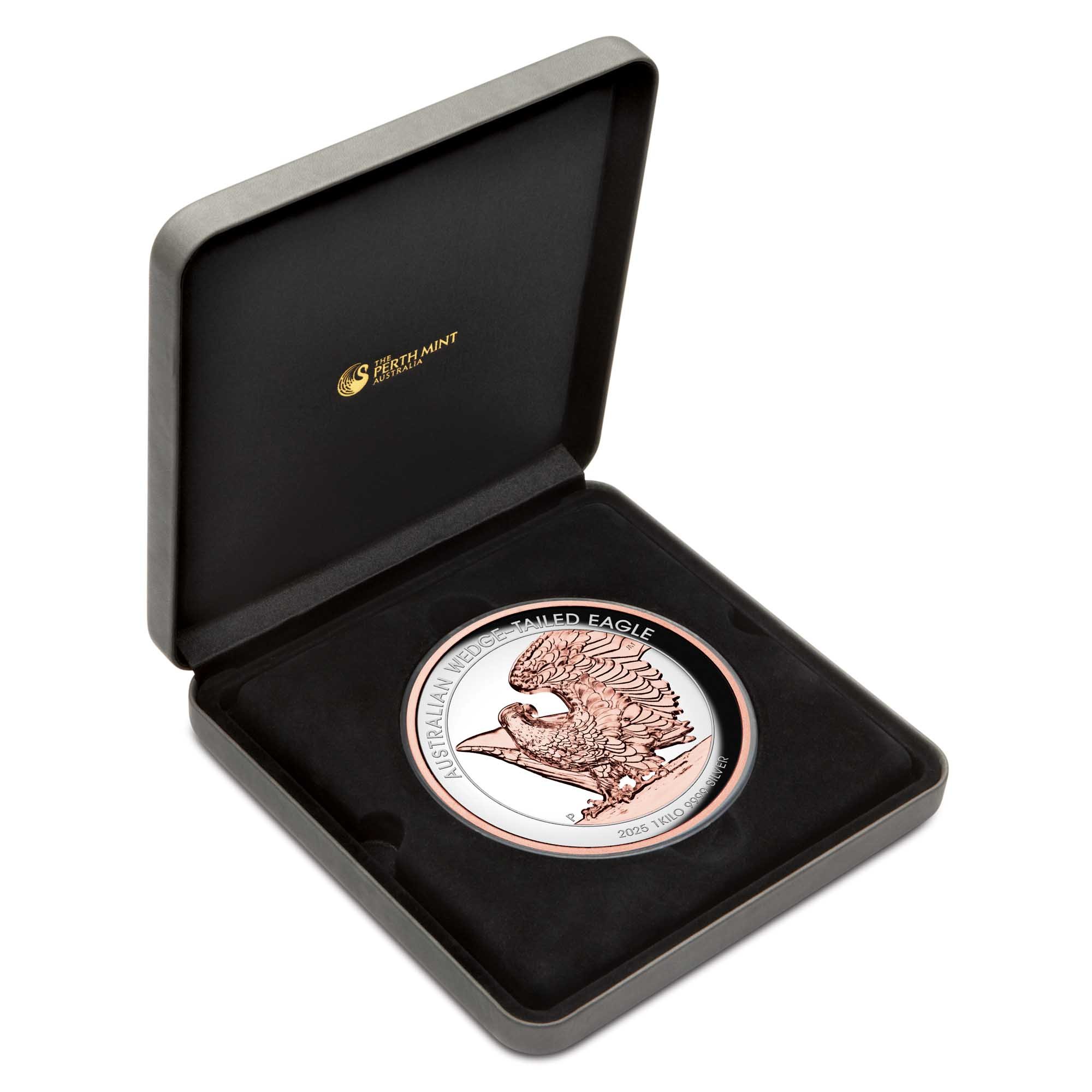 04 2025 Wedge Tailed Eagle 1kilo Silver Proof Rose Gold Gilded Ultra High Relief Coin in case HighRes