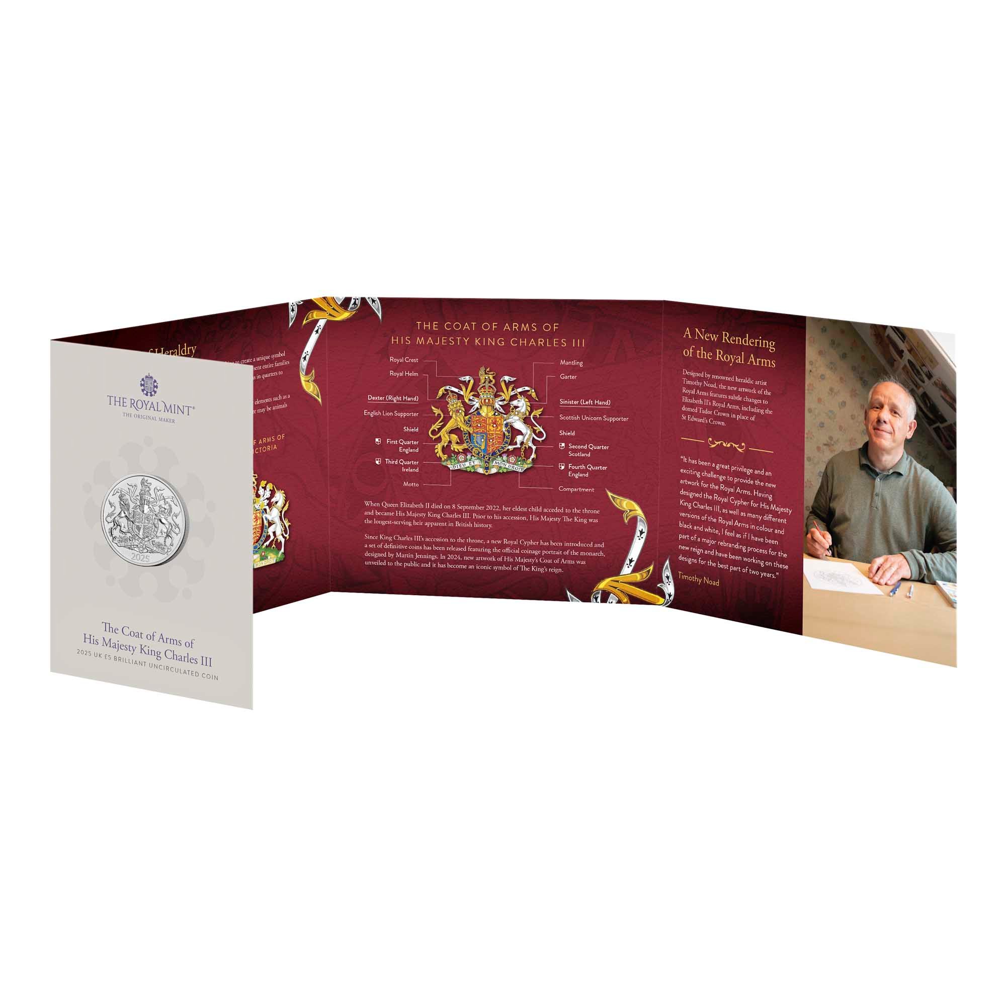 5 25X94AAA The Coat of Arms of HM King Charles III 2025 UK £5 Brilliant Uncirculated Coin InCardOpen
