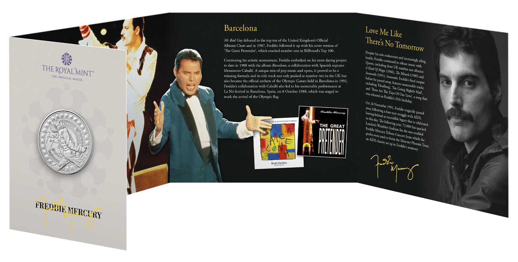 6 25Y98AAA Freddie Mercury 2025 UK 5 Brilliant Uncirculated Coin InCardOpen Cropped