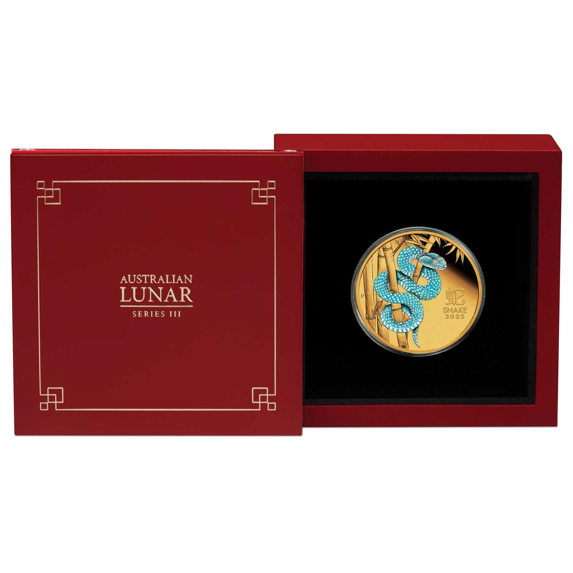 04 2025 Lunar III YOT Snake 1oz Gold Proof Coloured Coin in case HighRes