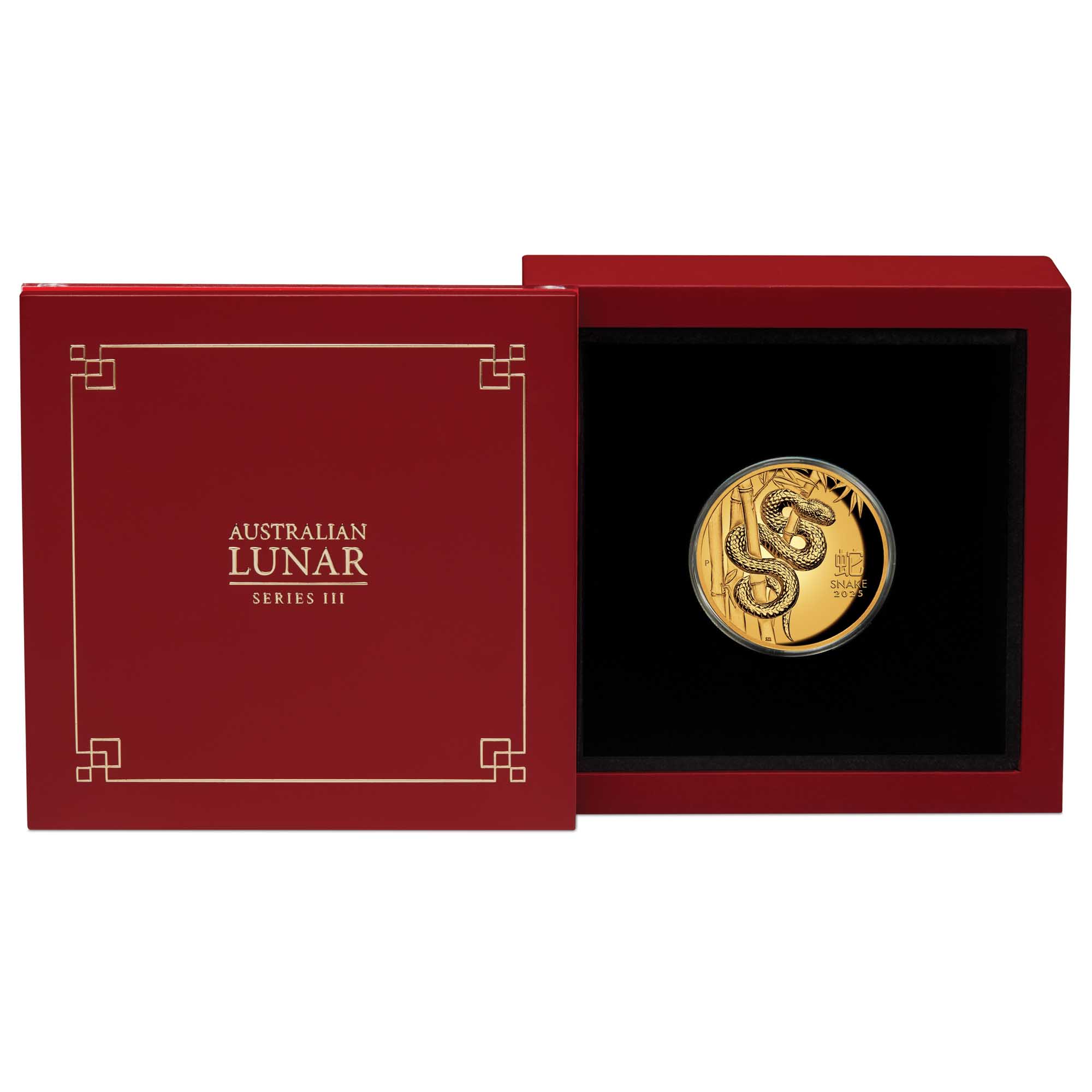 04 2025 Lunar YOT Snake 1oz Gold Proof High Relief Coin in case HighRes