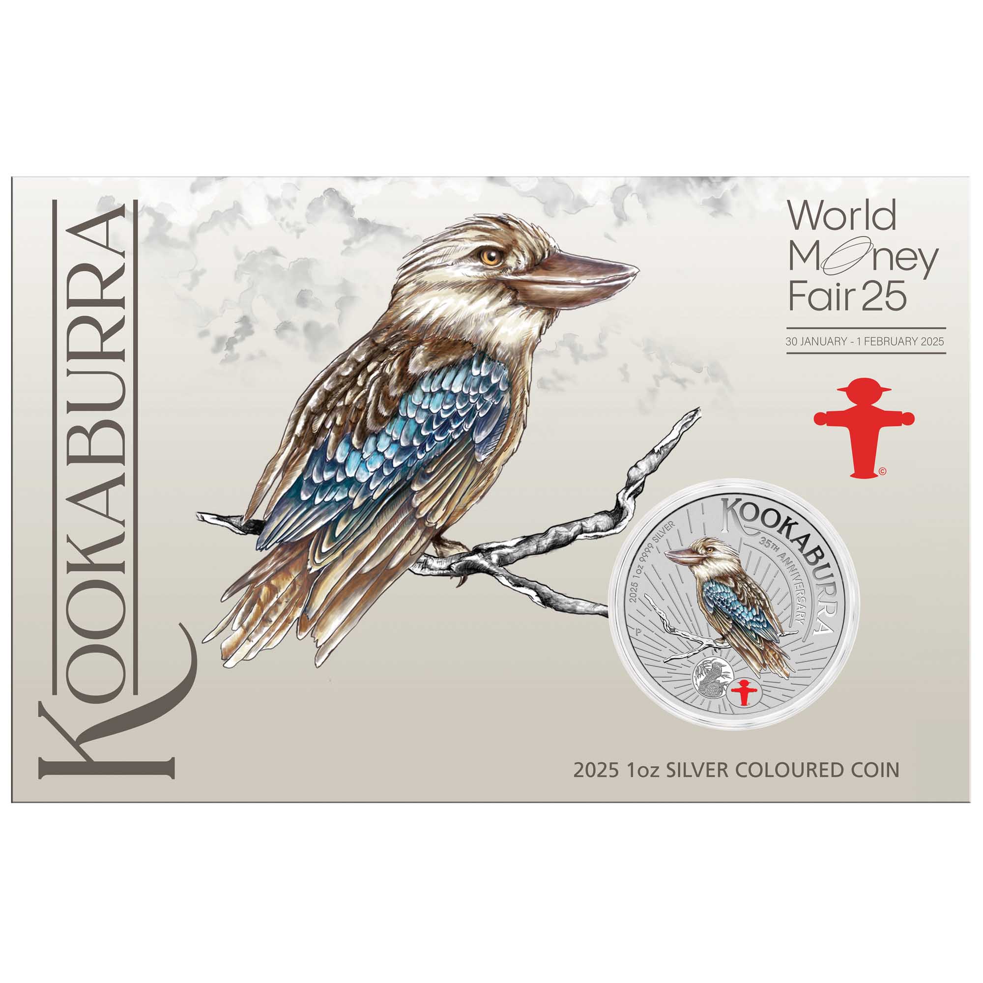 00 Australian Kookaburra 2025 1oz Silver Coloured Coin with Ampelmann Privy Mark InCard front HighRes (1)