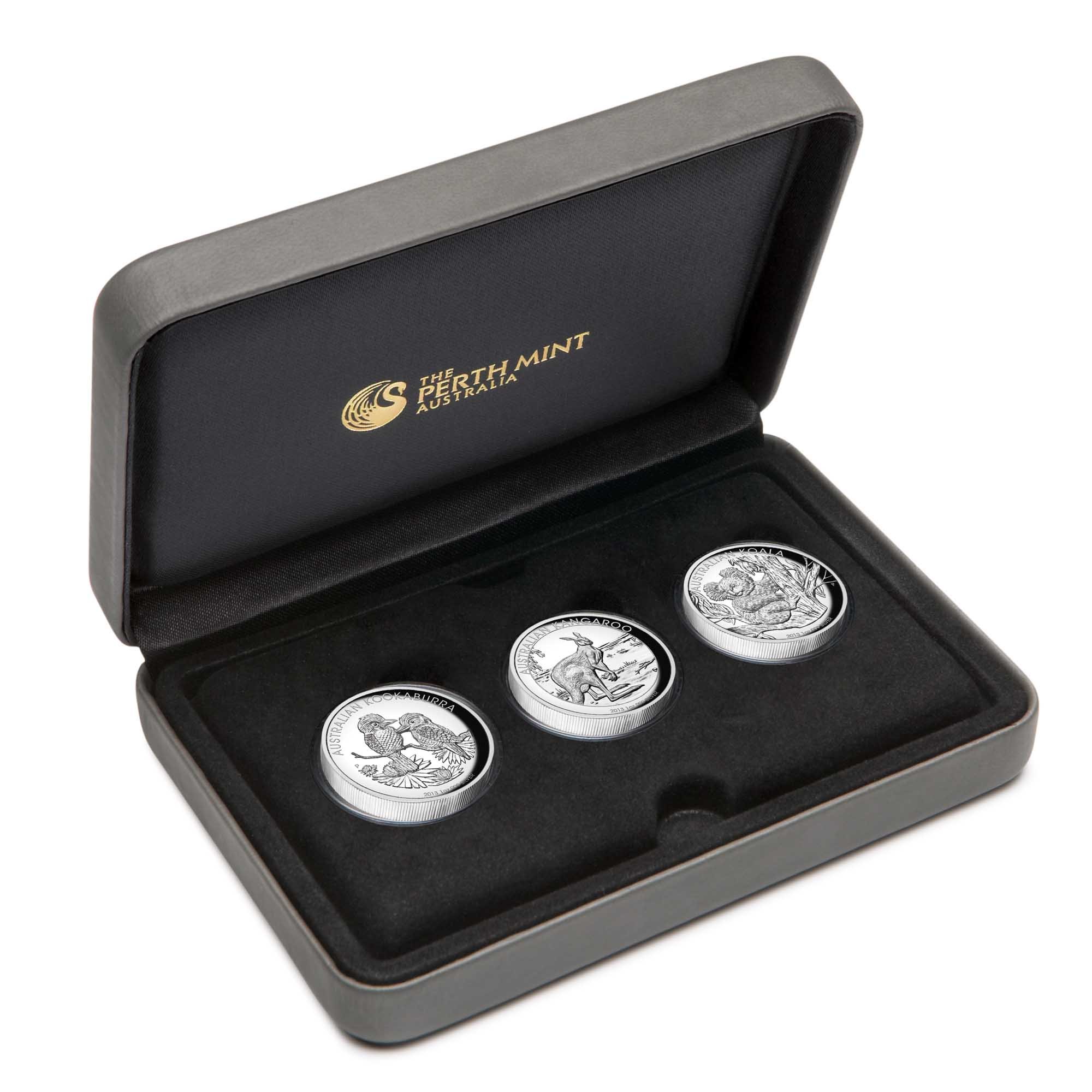 08 2013 Australian Silver 1oz HighRelief Proof 3CoinSet InCase HighRes