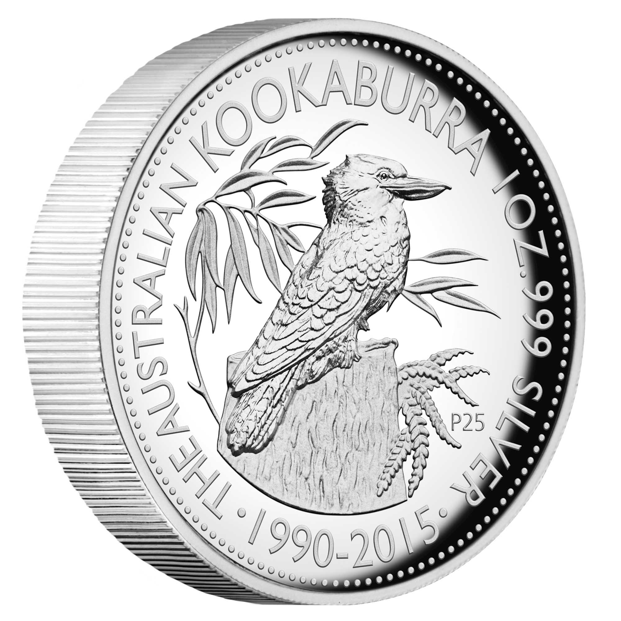 01 25th anniversary australian kookaburra 2015 1oz silver proof high relief OnEdge