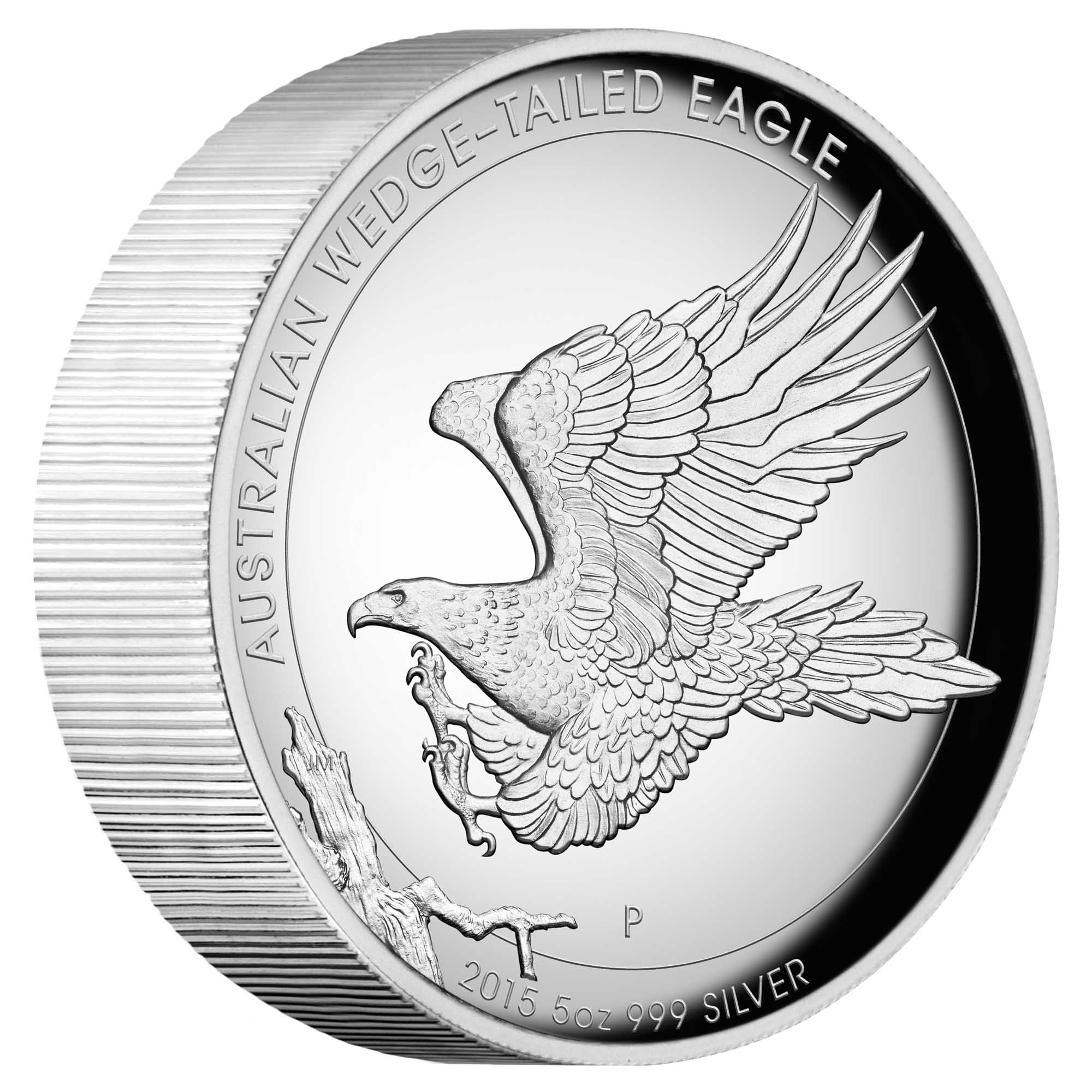 11 2015 AustralianWedgeTailedEagle Silver 5oz Proof HighRelief OnEdge HighRes