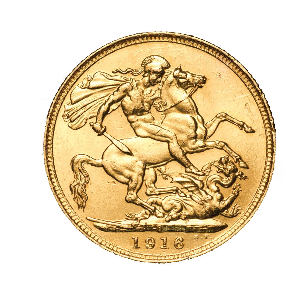 05 1916 king george v gold sovereign mintmark trio 2016 gold StraightOn