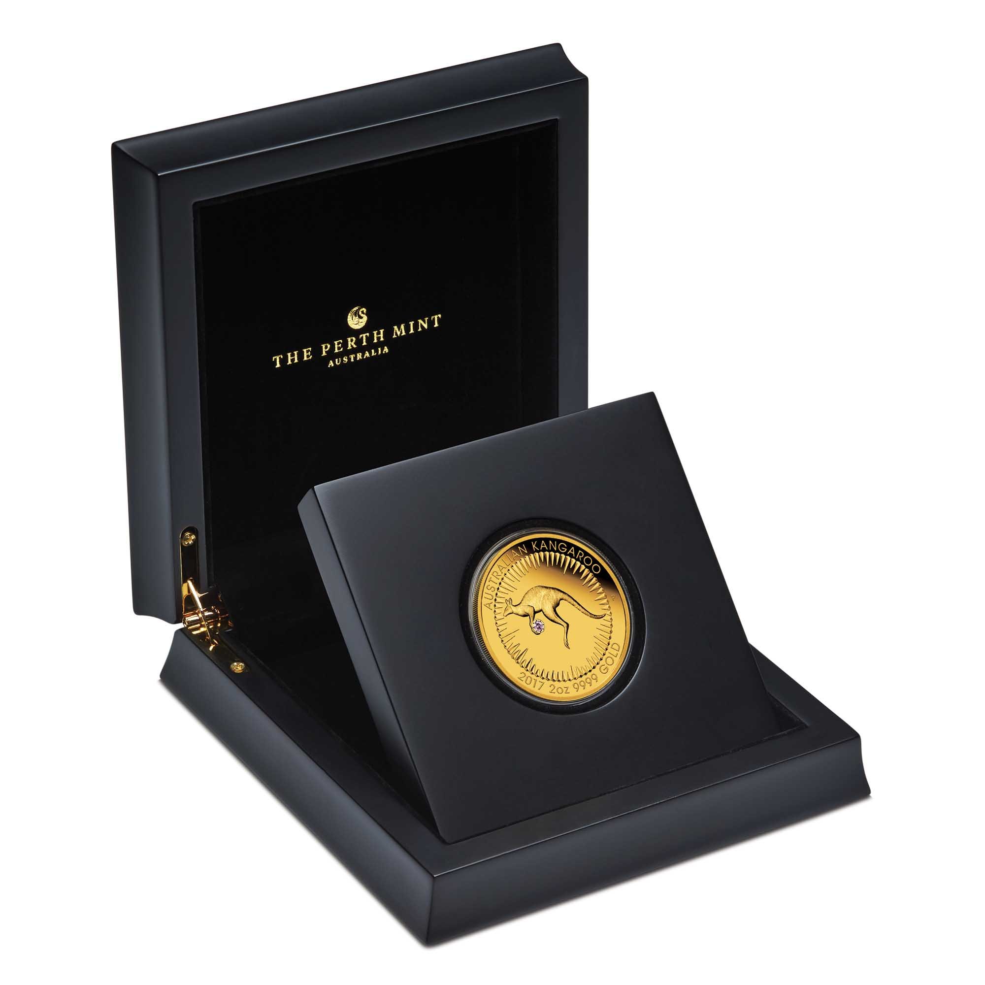 04 2017 AustralianKangaroo 2oz Gold Proof PinkDiamond InCase HighRes