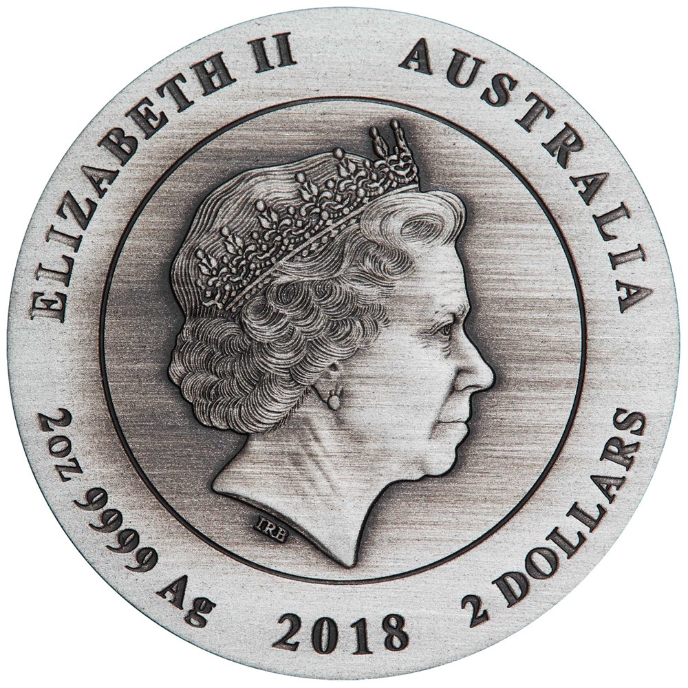 03 australian kookaburra rimless 2018 2oz silver antiqued high relief Obverse