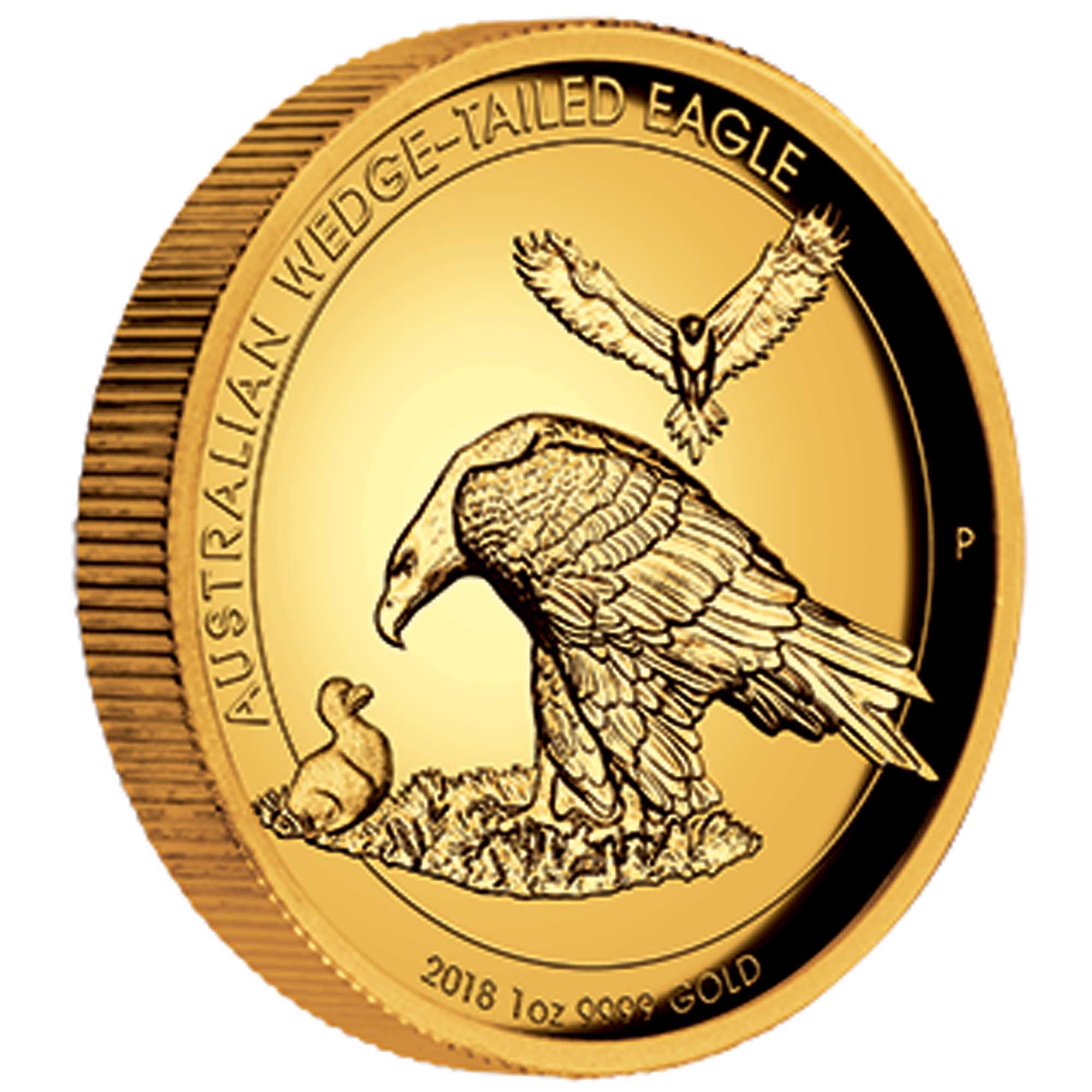 01 2018 AustralianWedgeTailedEagle Gold 1oz Proof HighRelief OnEdge Actual