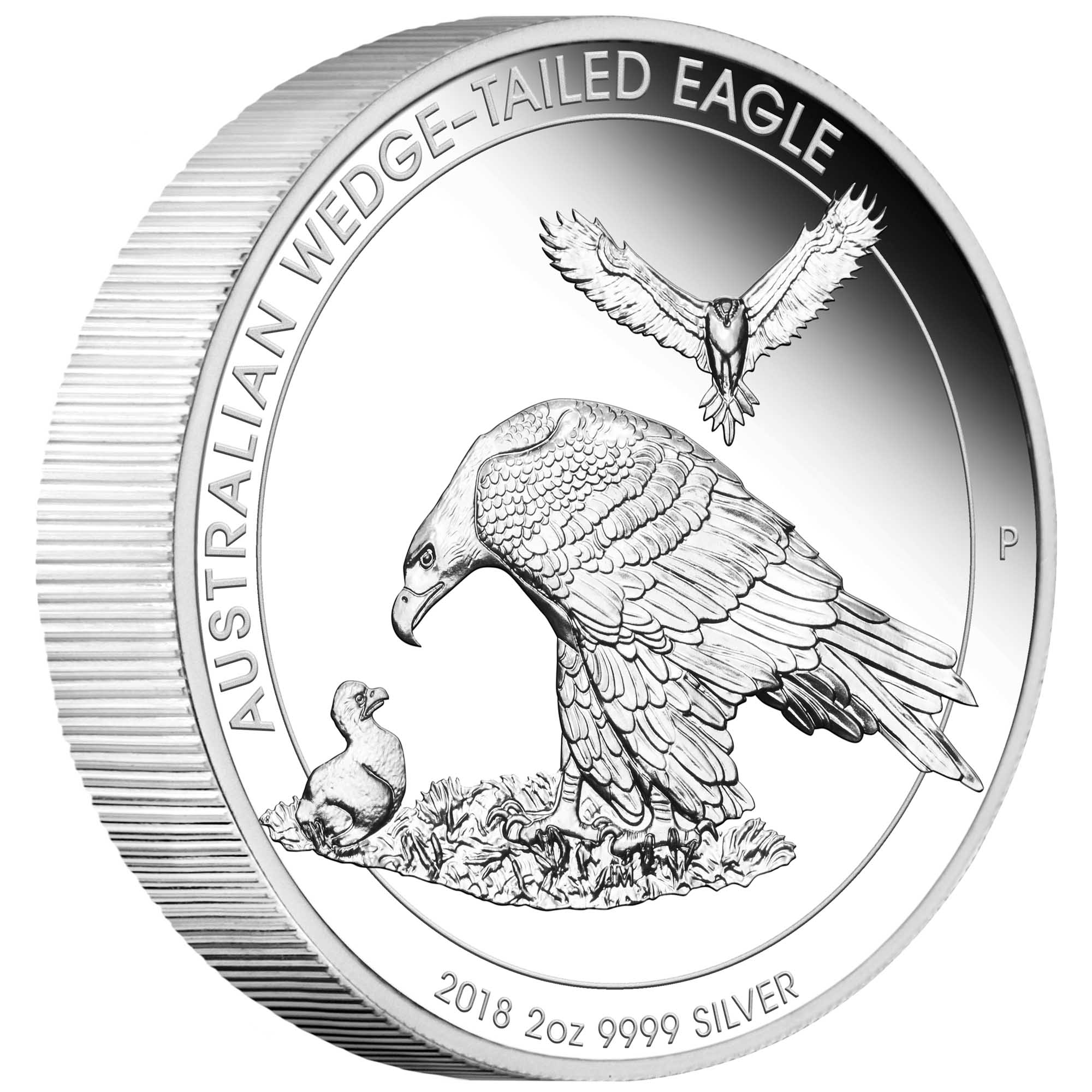 01 australian wedge tailed eagle 2018 2oz silver proof piedfort OnEdge