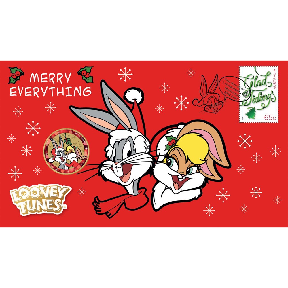 04 looney tunes christmas stamp and coin cover 2018 base metal PNC