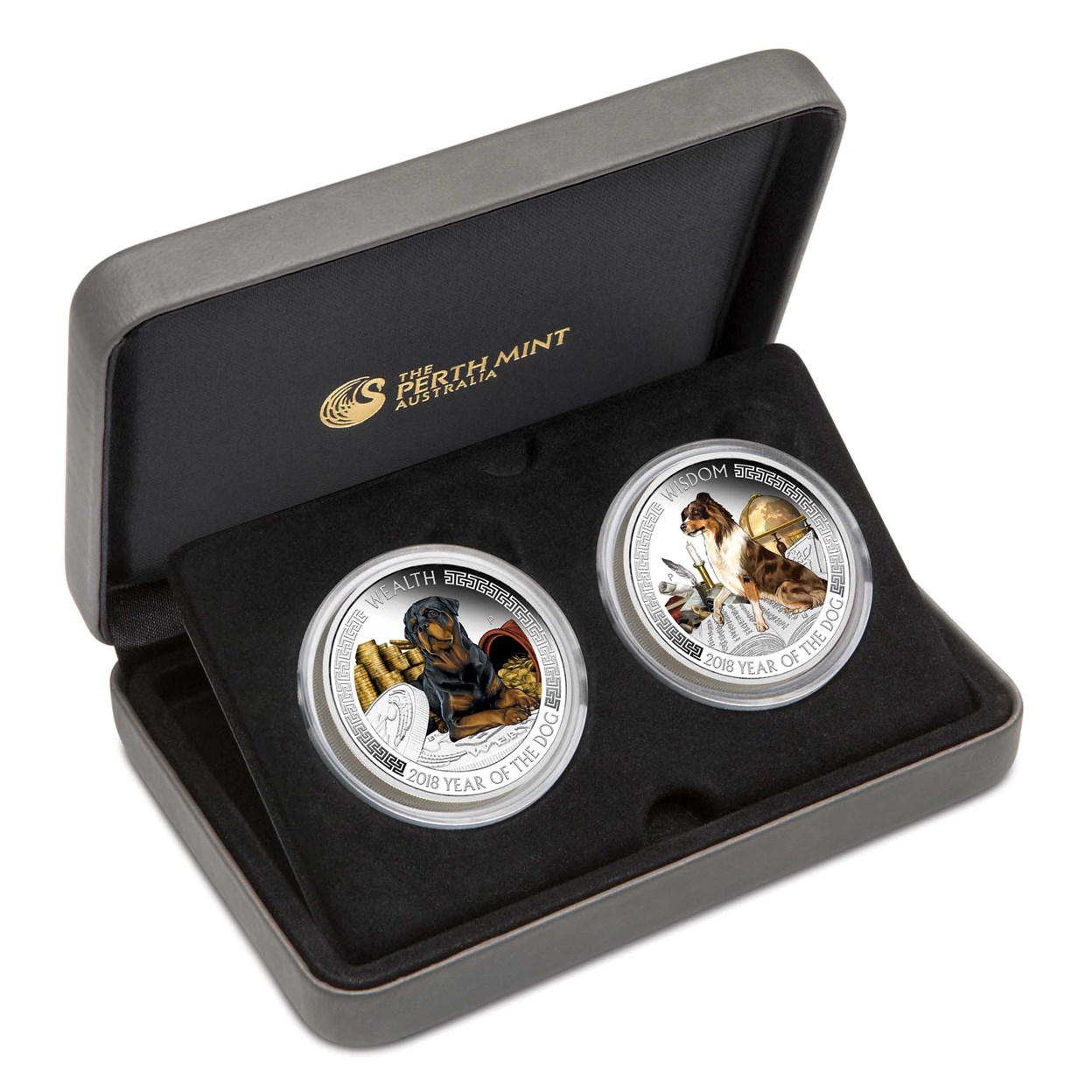 06 lunar good fortune series wealth and wisdom two coin set 2018 silver proof InCase