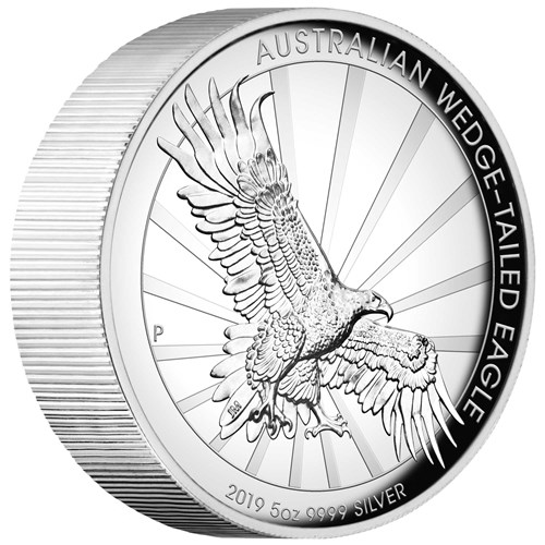 01 australian wedge tailed eagle 2019 5oz silver proof high relief OnEdge