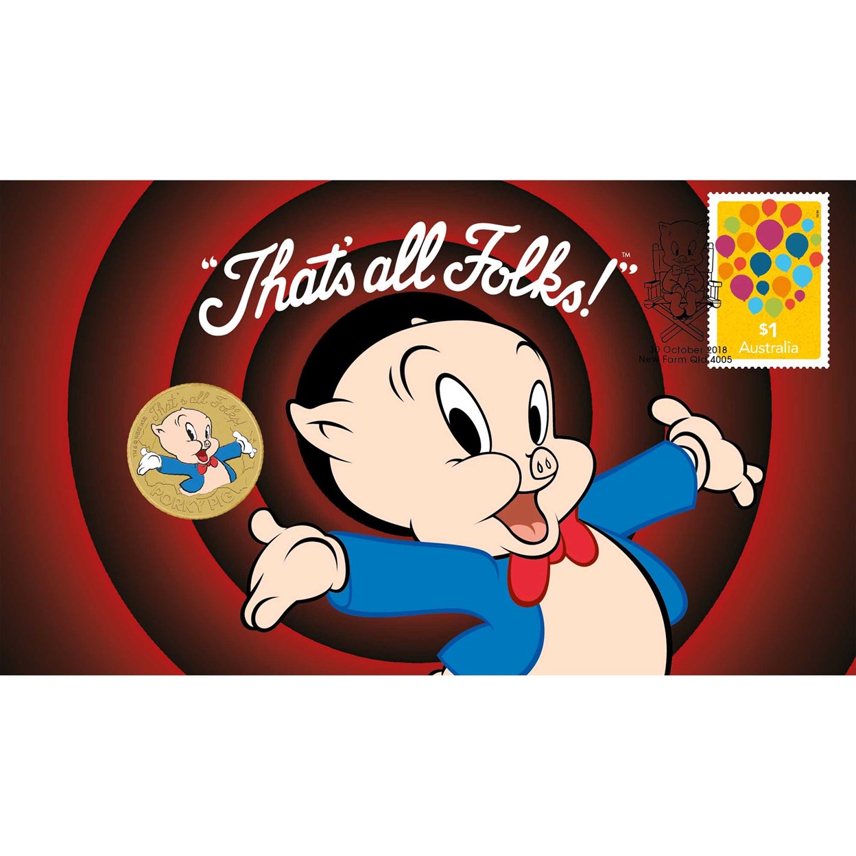 04 porky pig 2018 stamp and coin cover 2019 base metal PNC